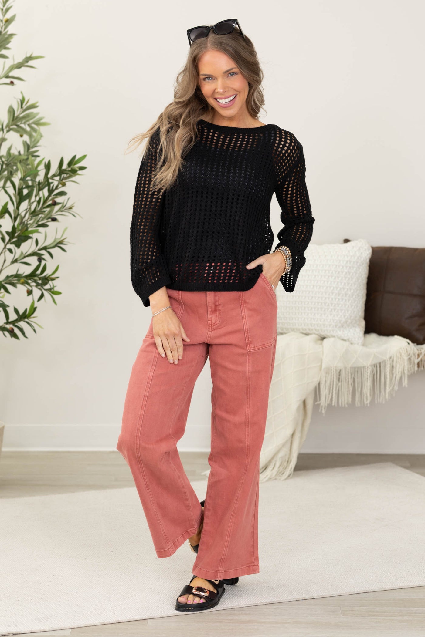 Hollow Crochet Long Sleeve Sweater