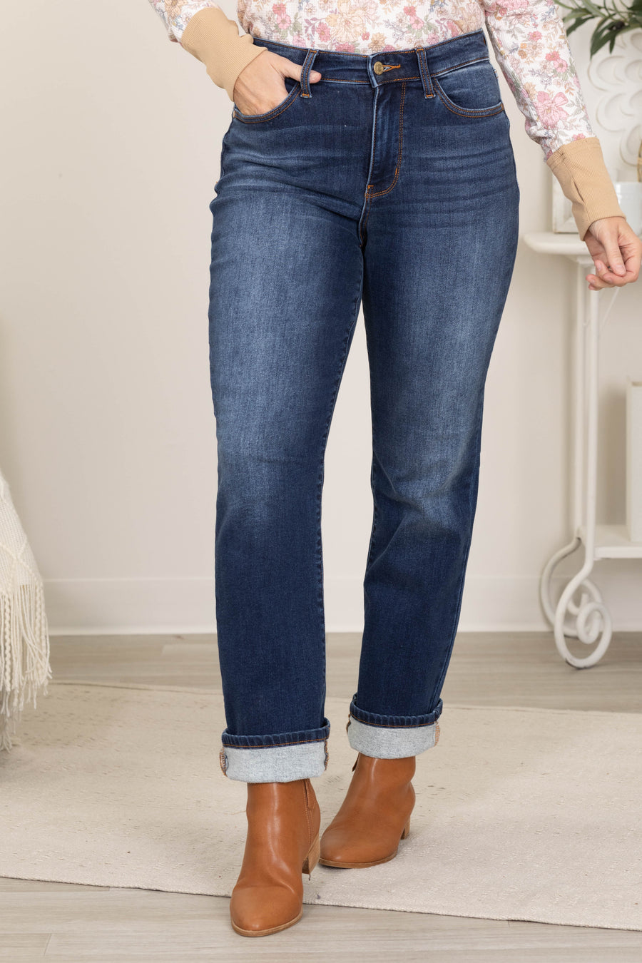 Judy Blue Dark Vintage Thermal Straight Jeans