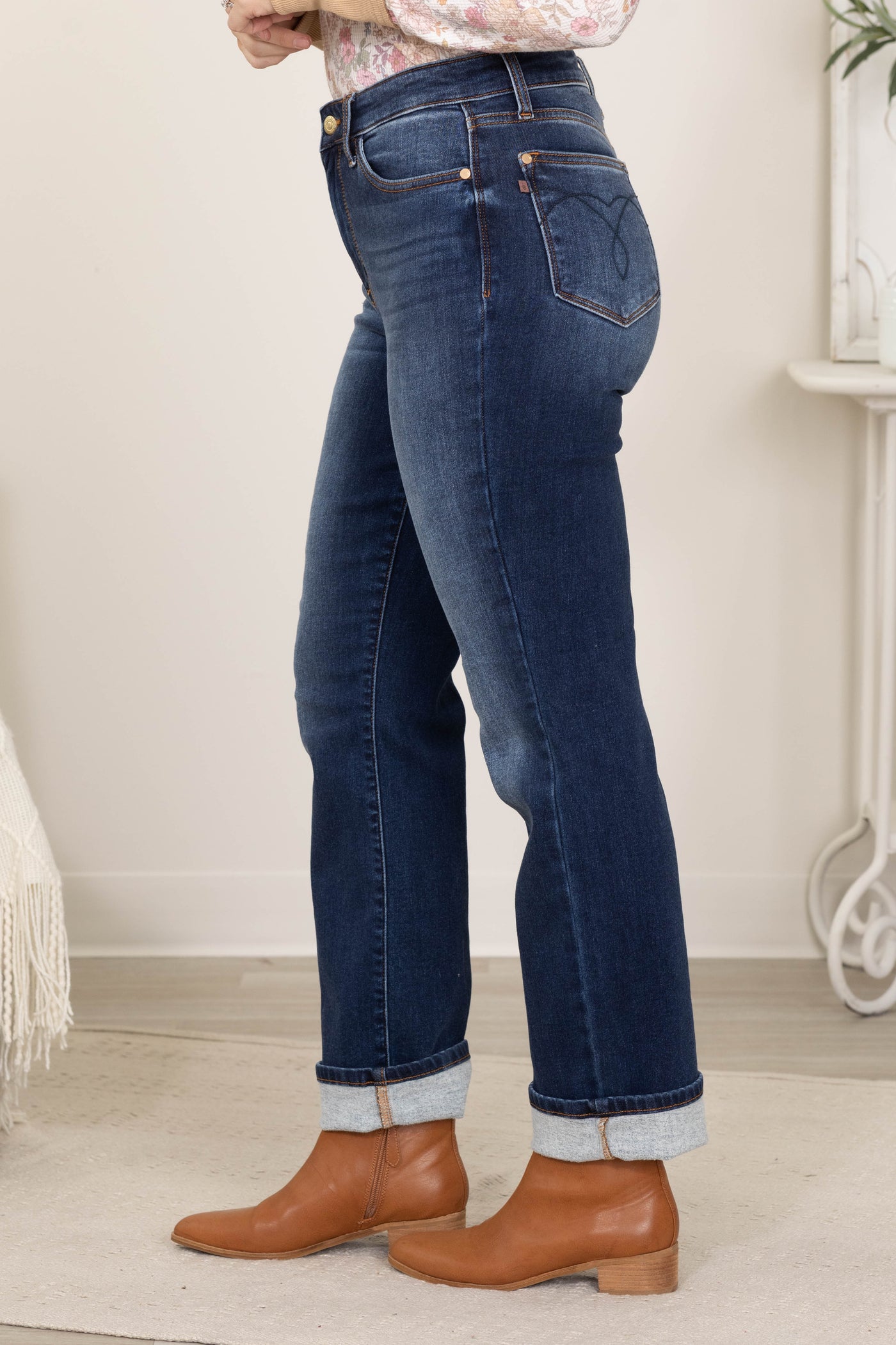 Judy Blue Dark Vintage Thermal Straight Jeans
