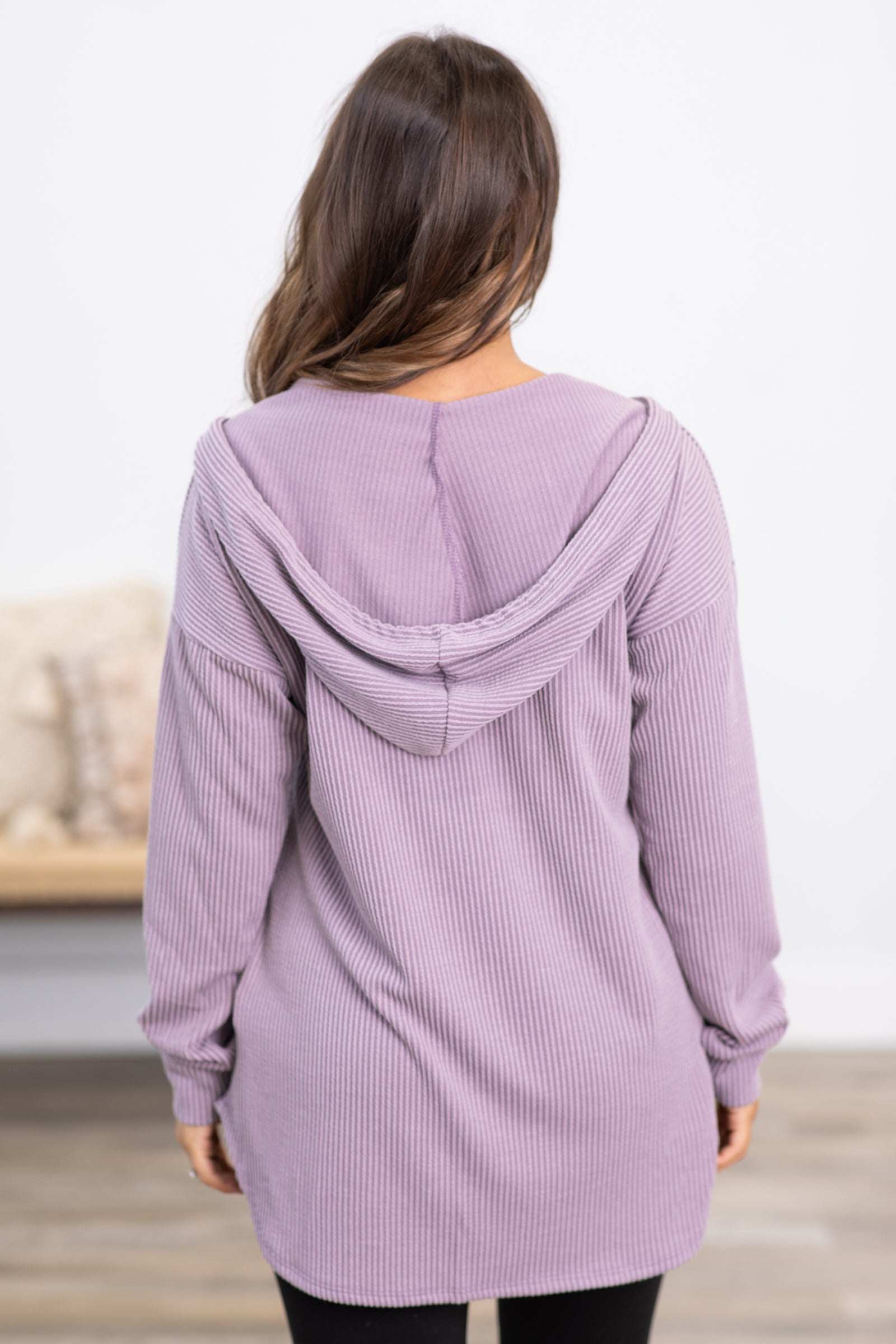 Light Mauve Ribbed Hooded Top