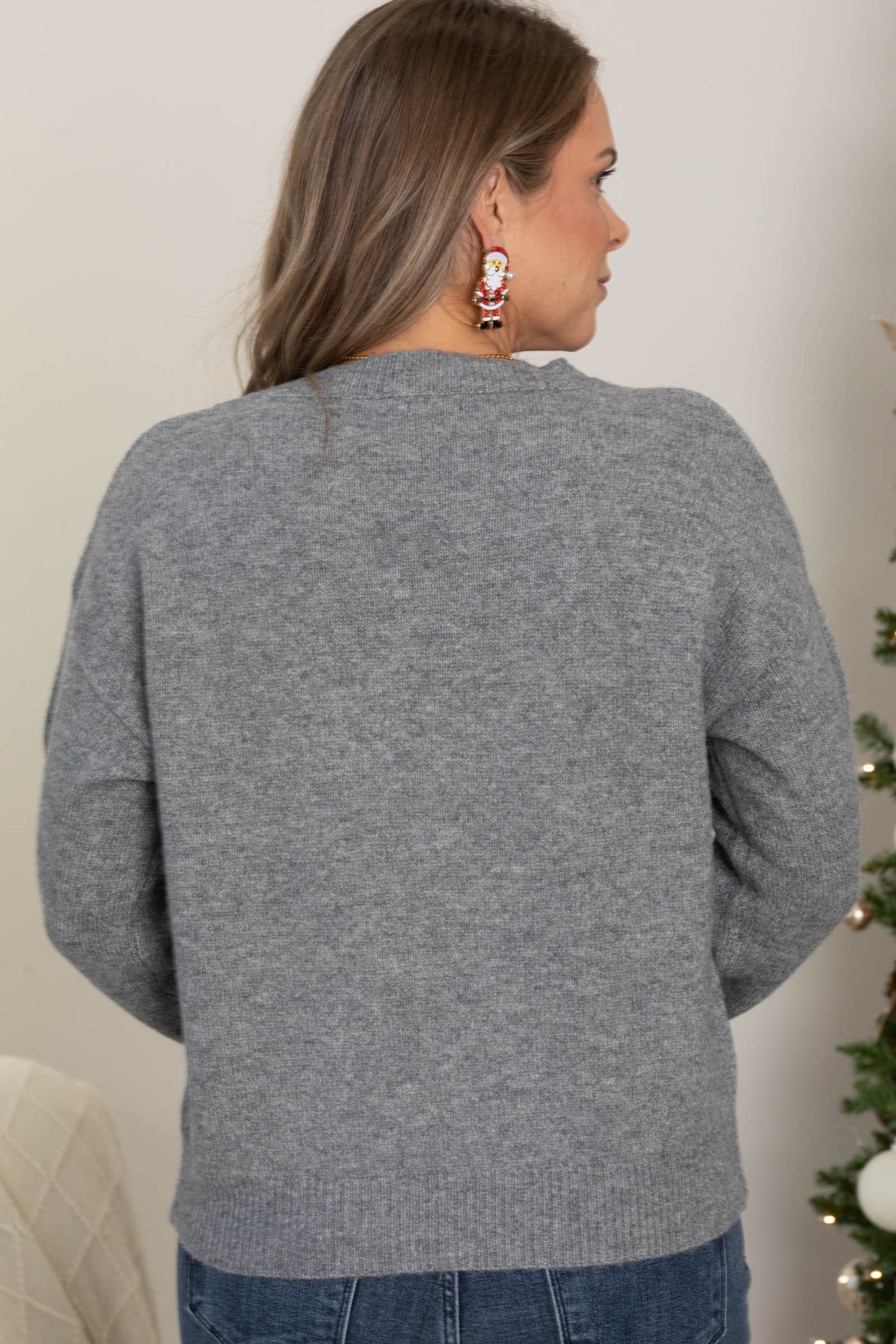 Grey Santa Face Chenille Sweater