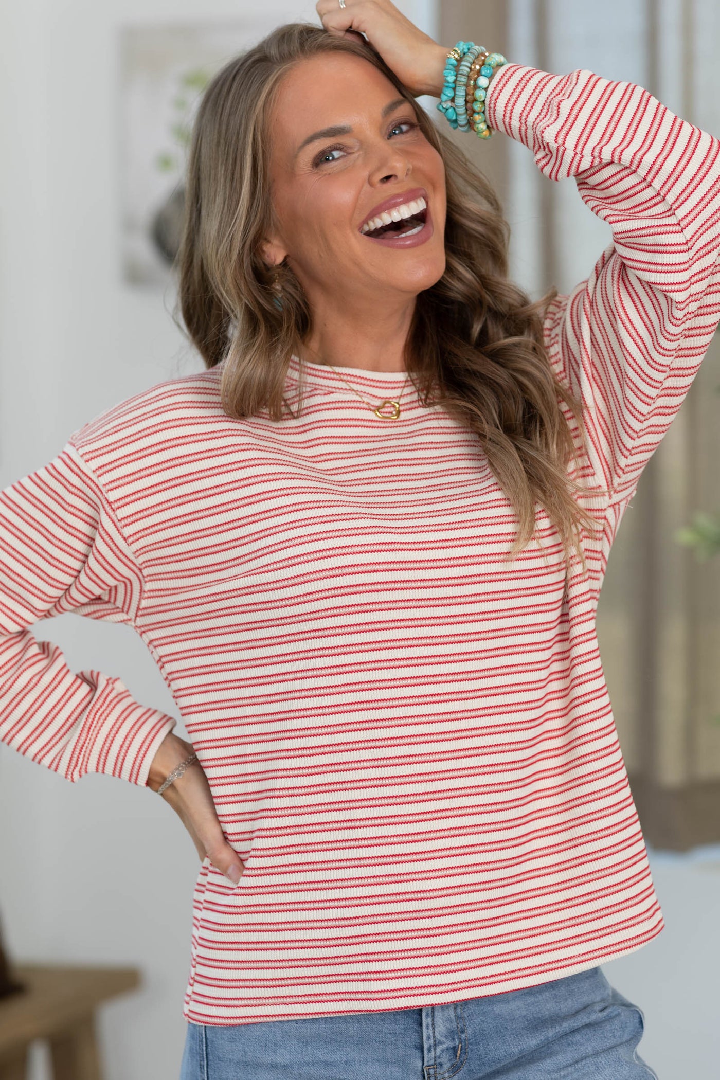 Staccato Novelty Stripe Knit Long Sleeve Top
