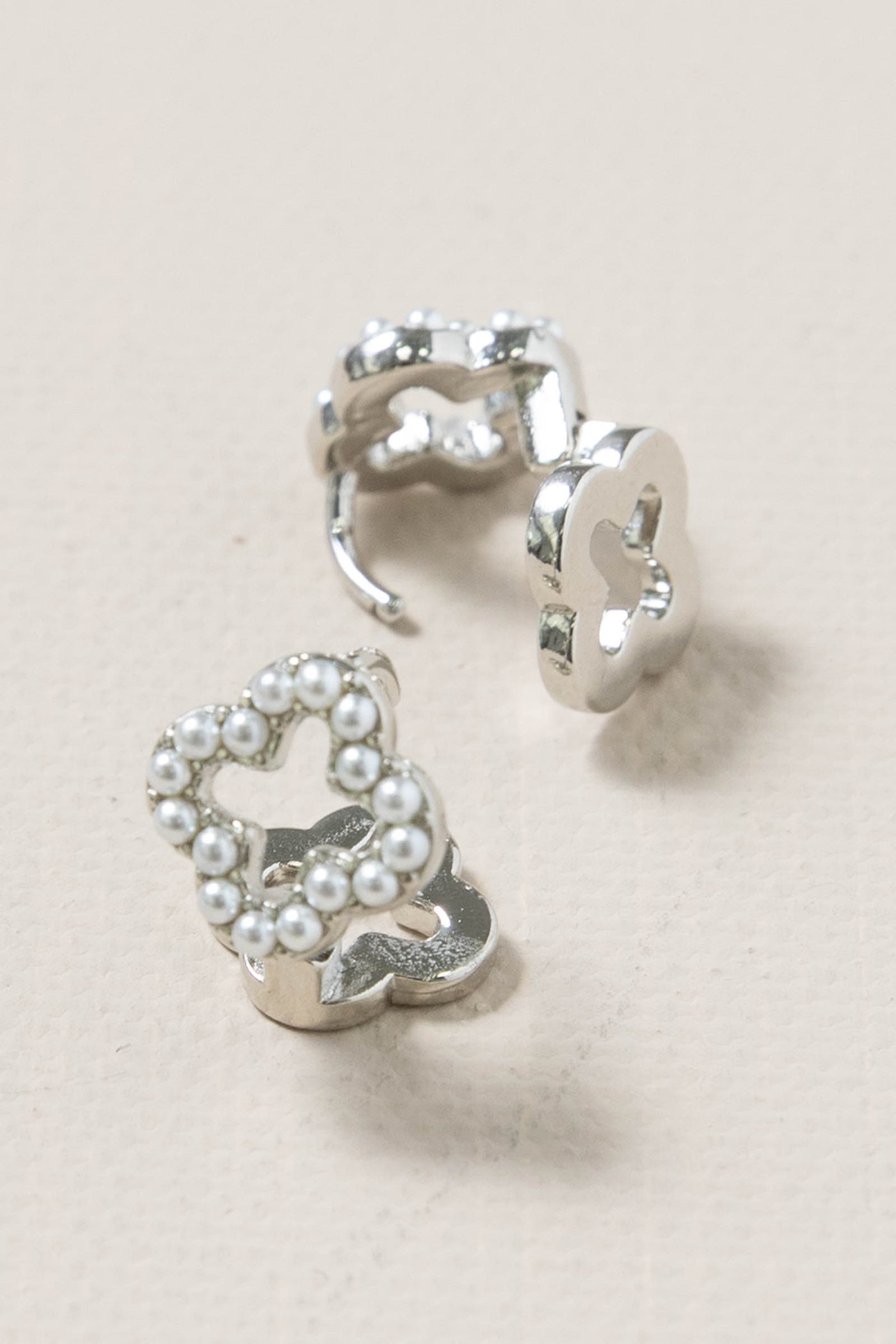Mary's Clover of Pearls Huggie Earrings