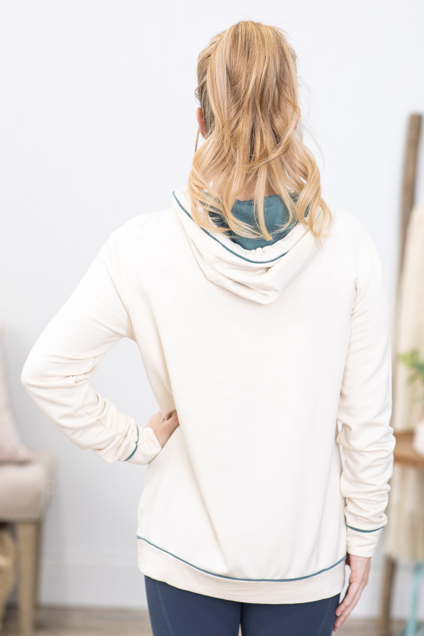 Ivory With Seafoam Contrast Hoodie