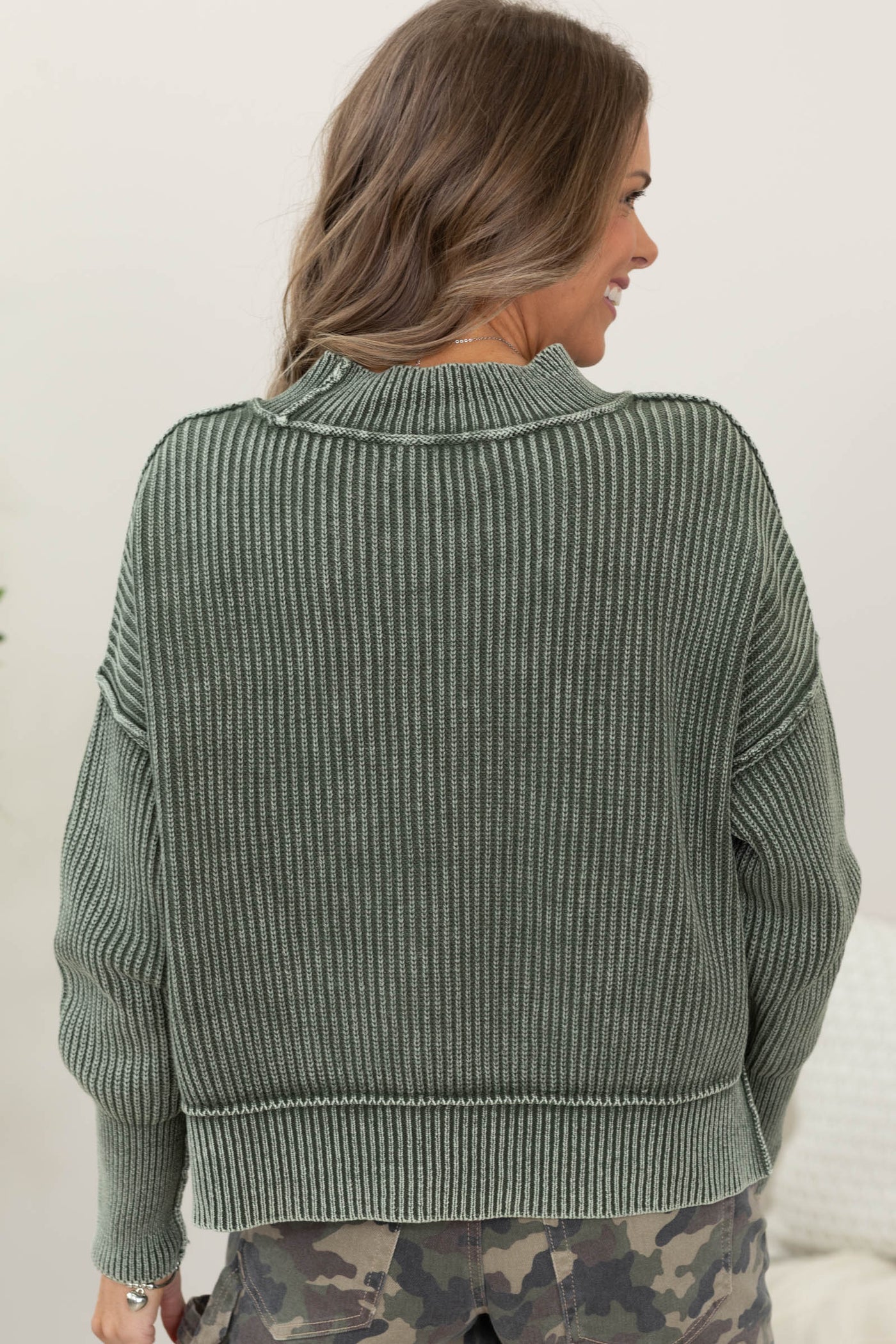 Washed Side Slit Relaxed Cropped Sweater