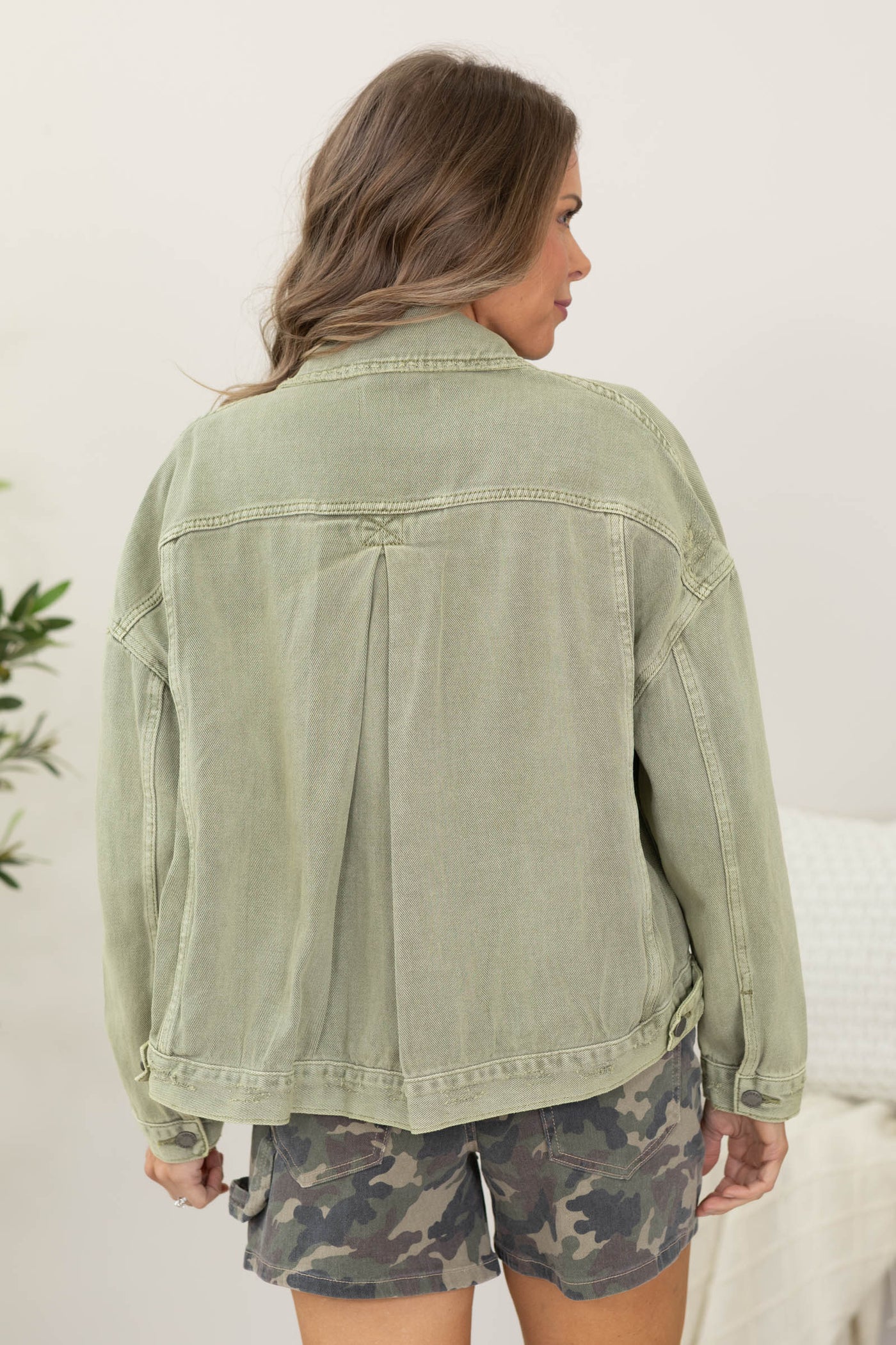 Relaxed Fit Pleated Back Denim Jackets- 100% Cotton