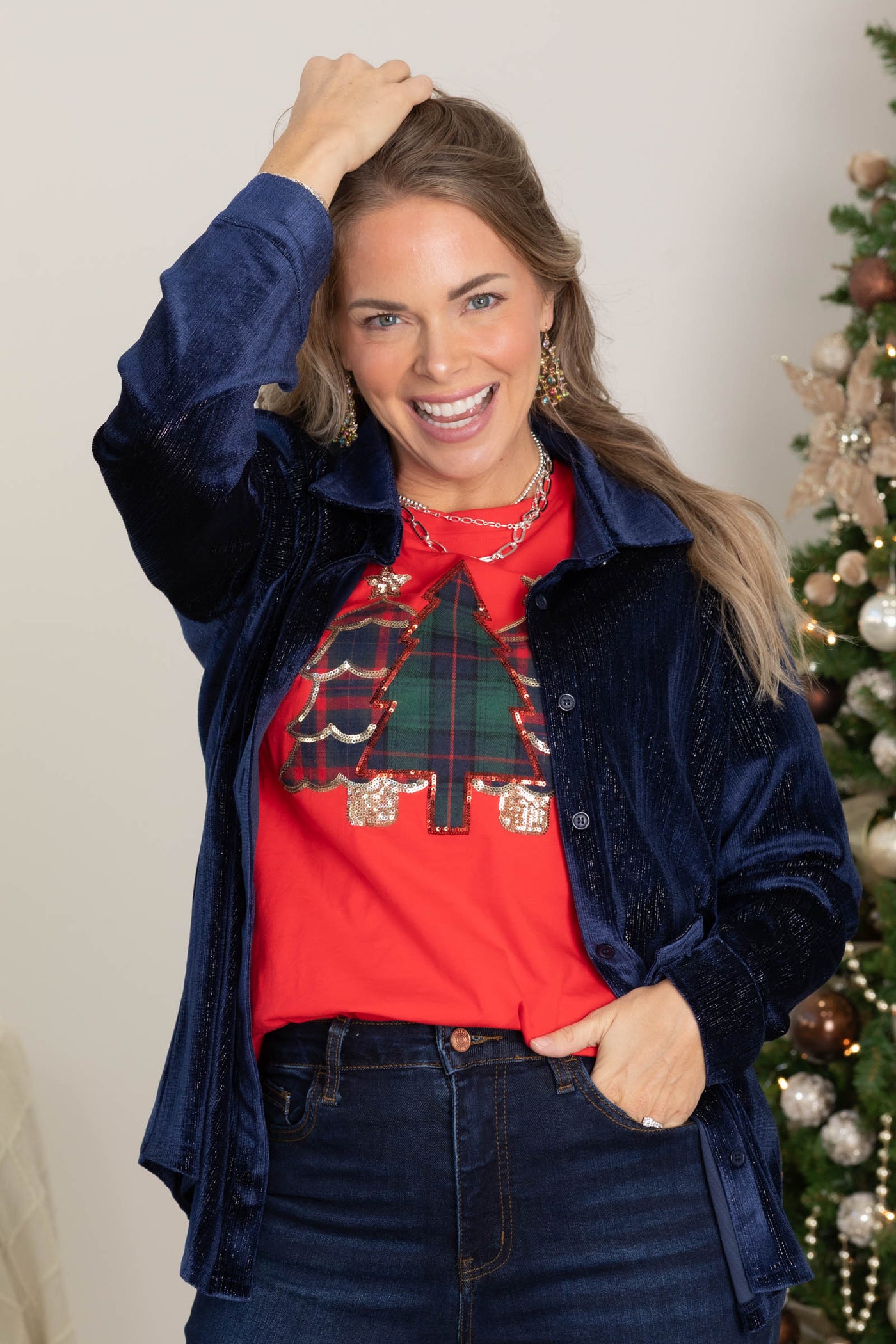 Velvet With Shimmer Button Up Knit Tops