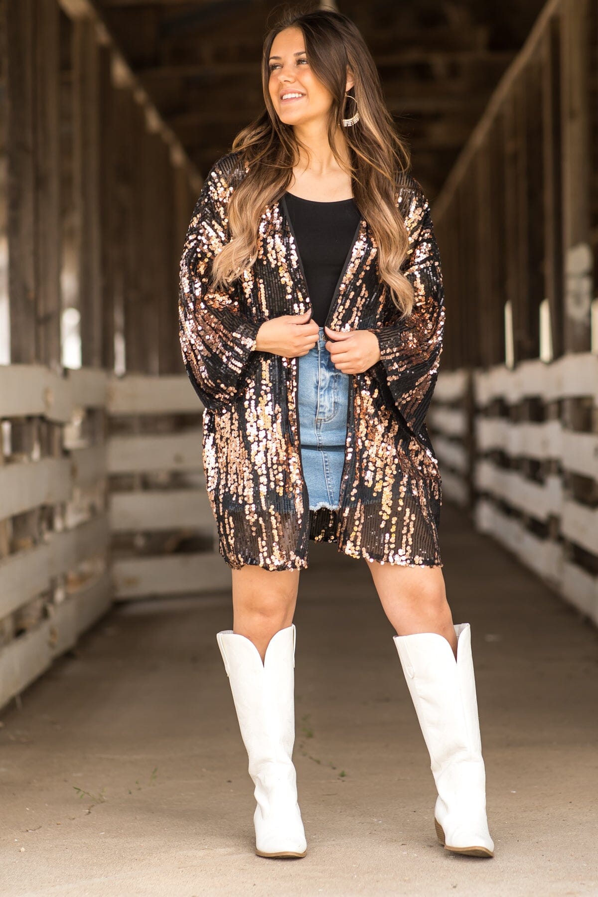 Black and Rose Gold Sequin Kimono - Filly Flair