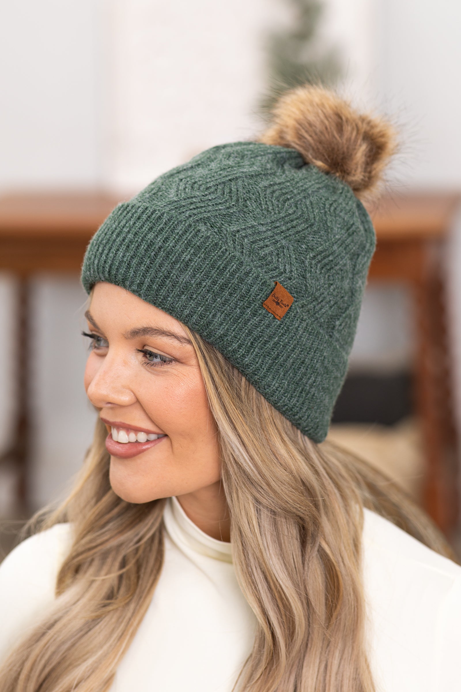 Emerald Plush Lined Beanie With Pom