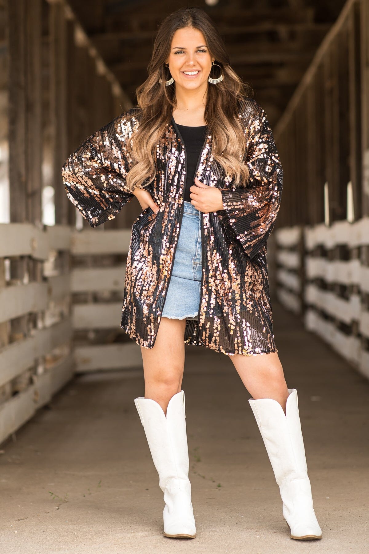 Black and Rose Gold Sequin Kimono - Filly Flair