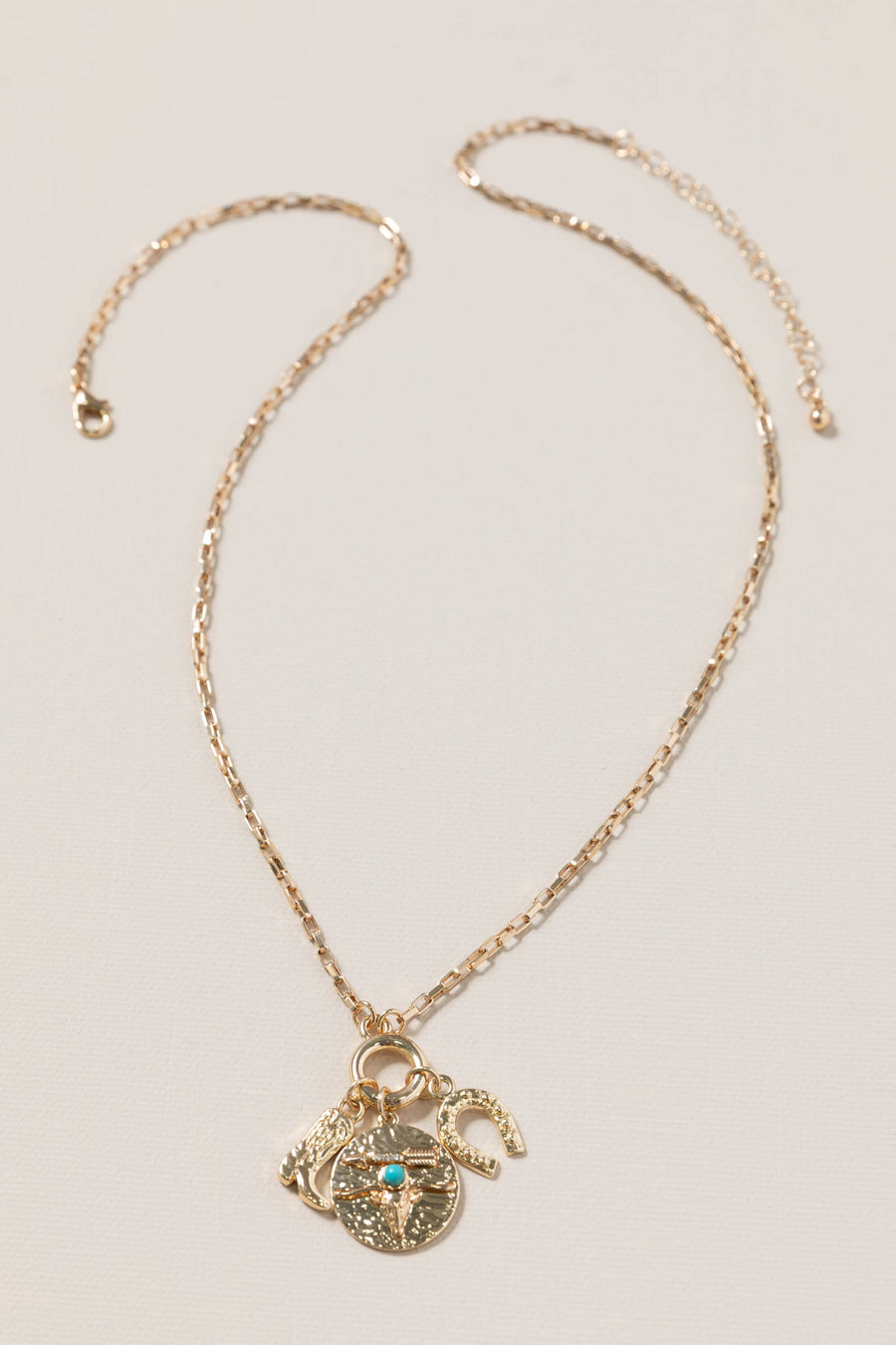 Gold Western Boot Cluster Charm Necklace