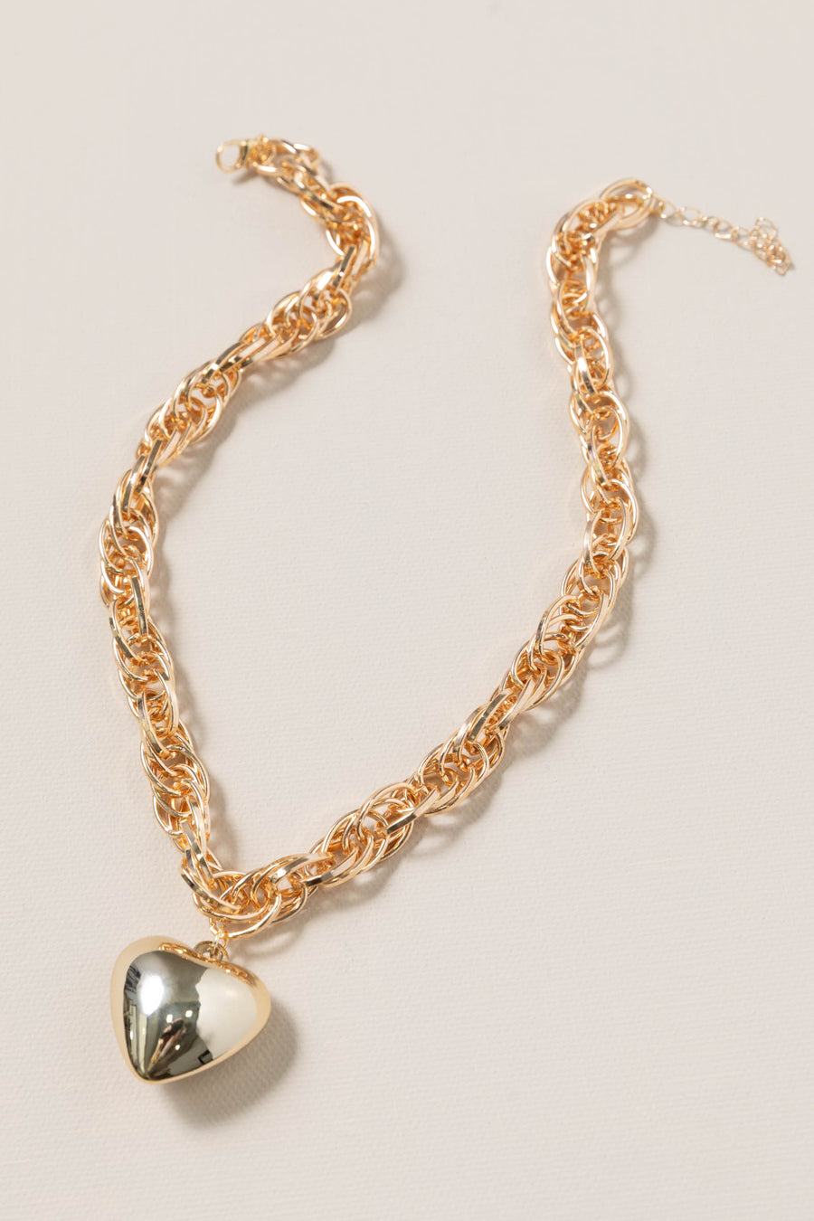 Gold Puffy Heart Chunky Chain Necklace