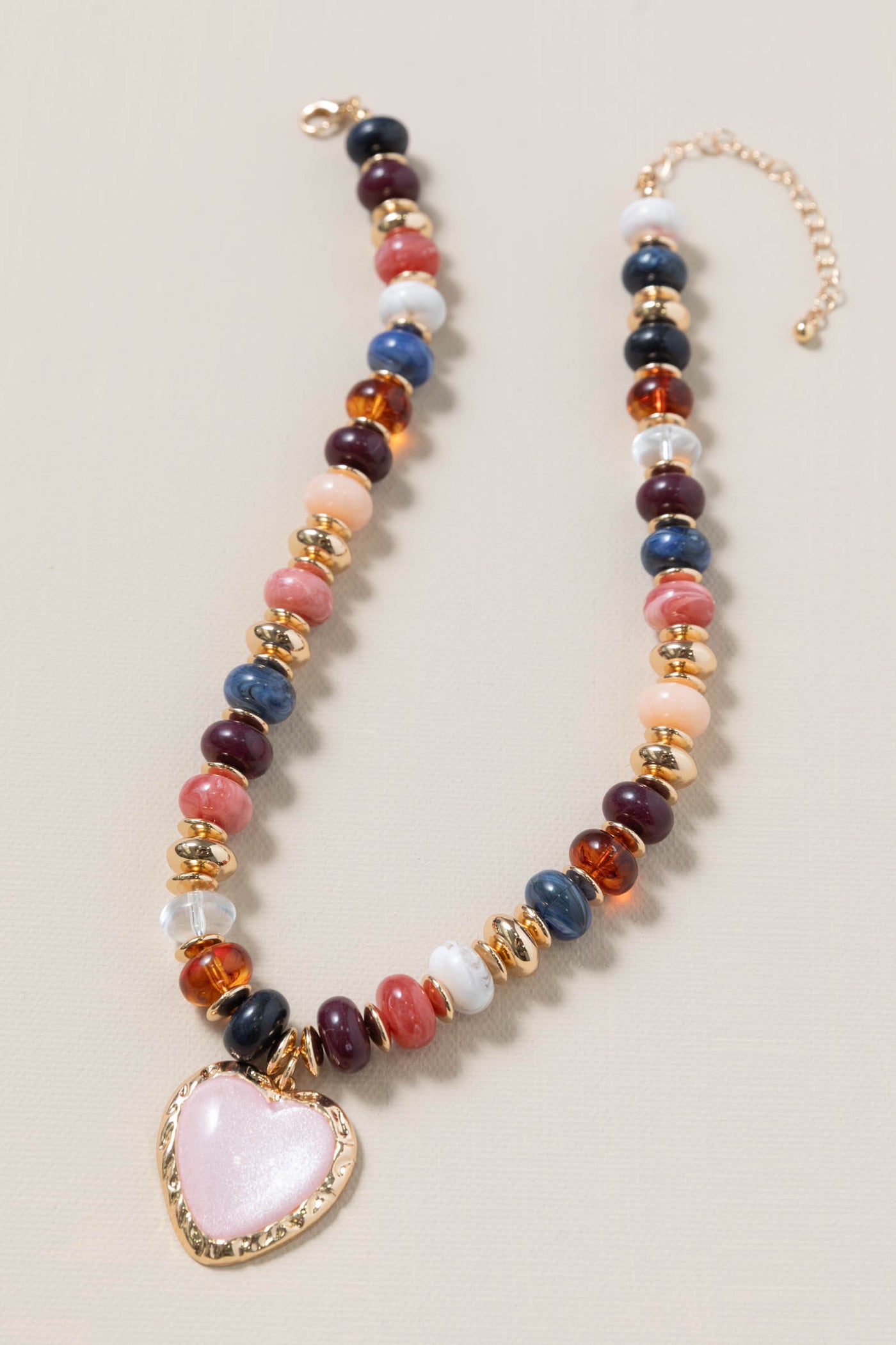Heart Charm Chunky Beaded Necklace