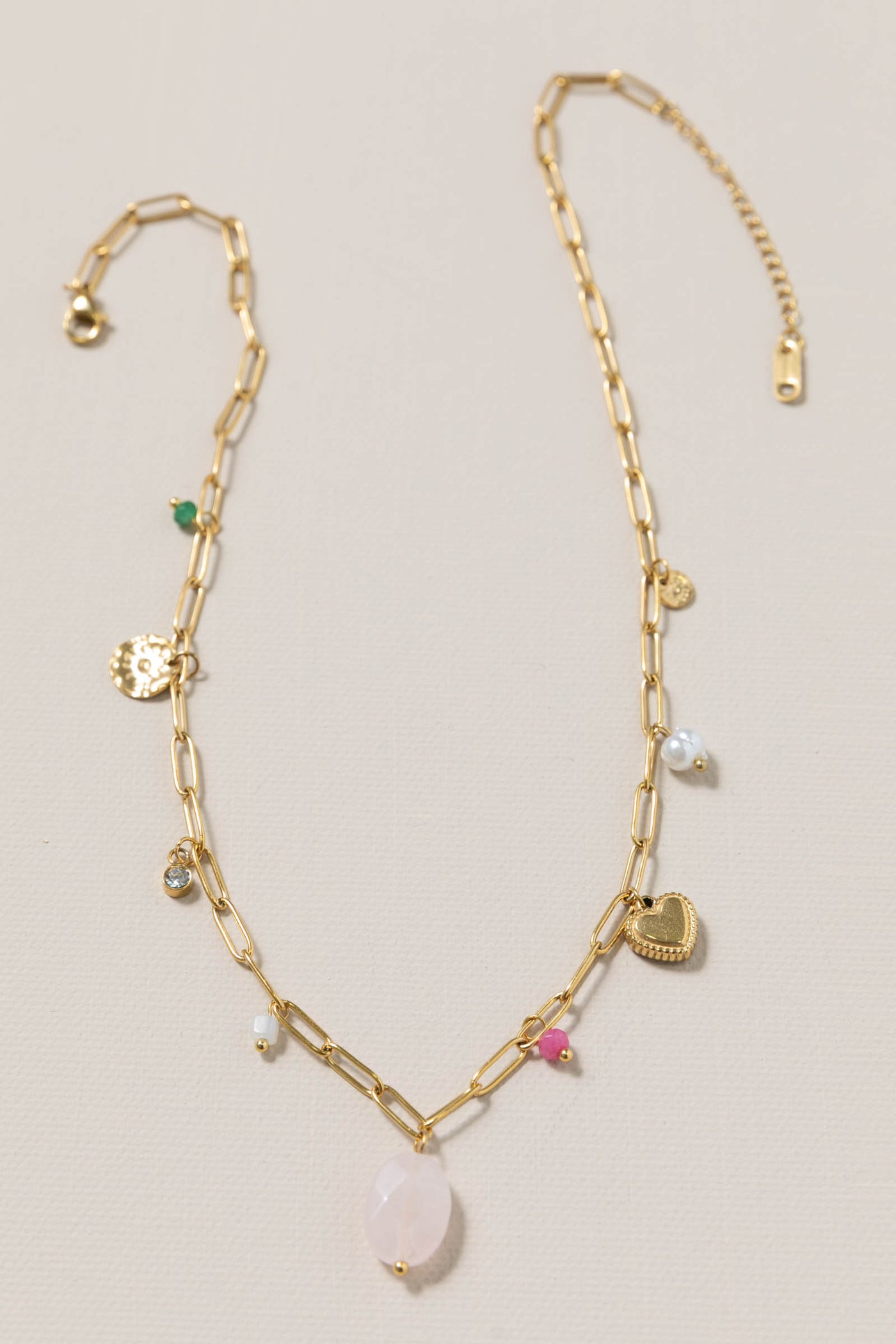 Gold Charm Necklace With Stones