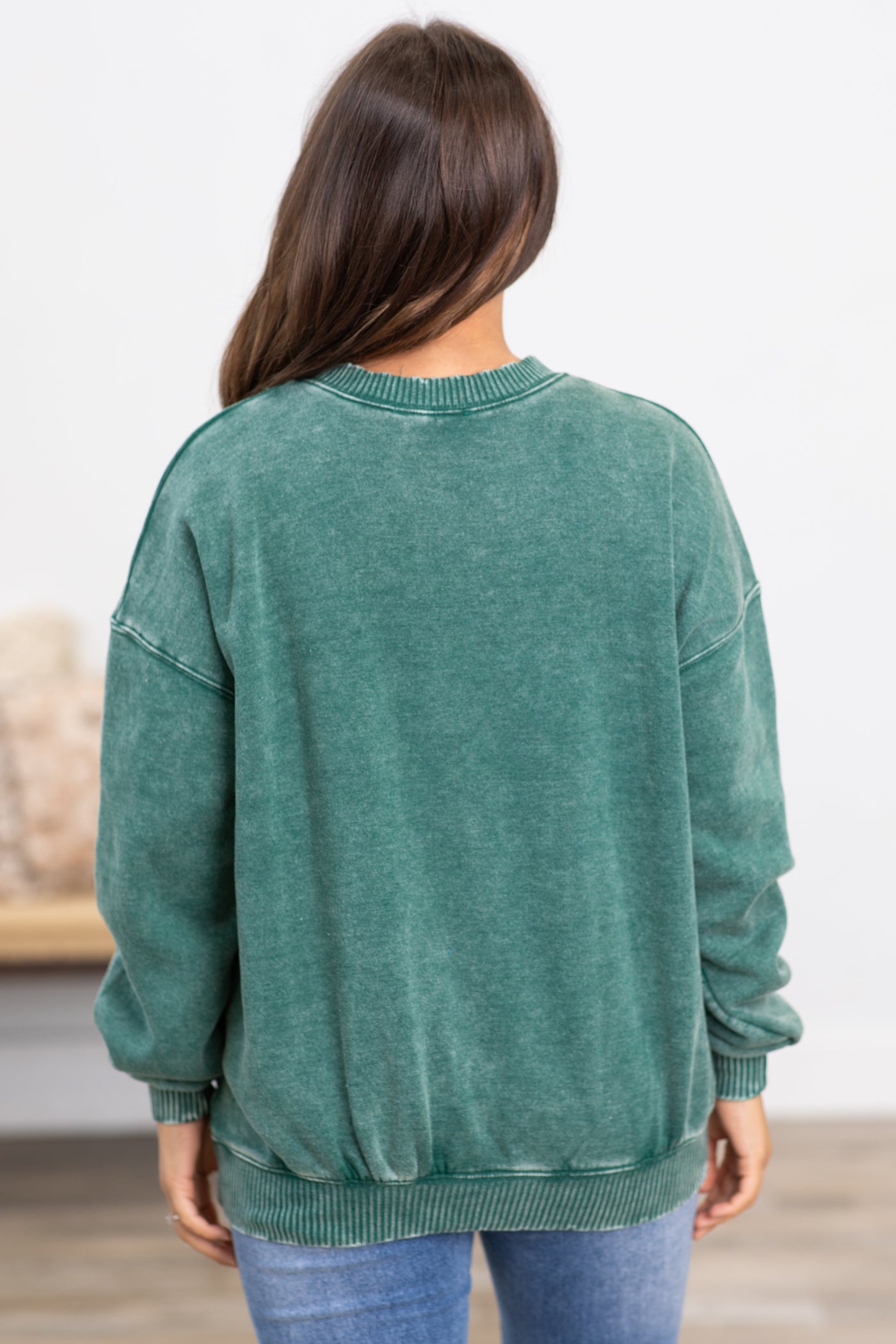 Emerald Green Washed Fleece Sweatshirt