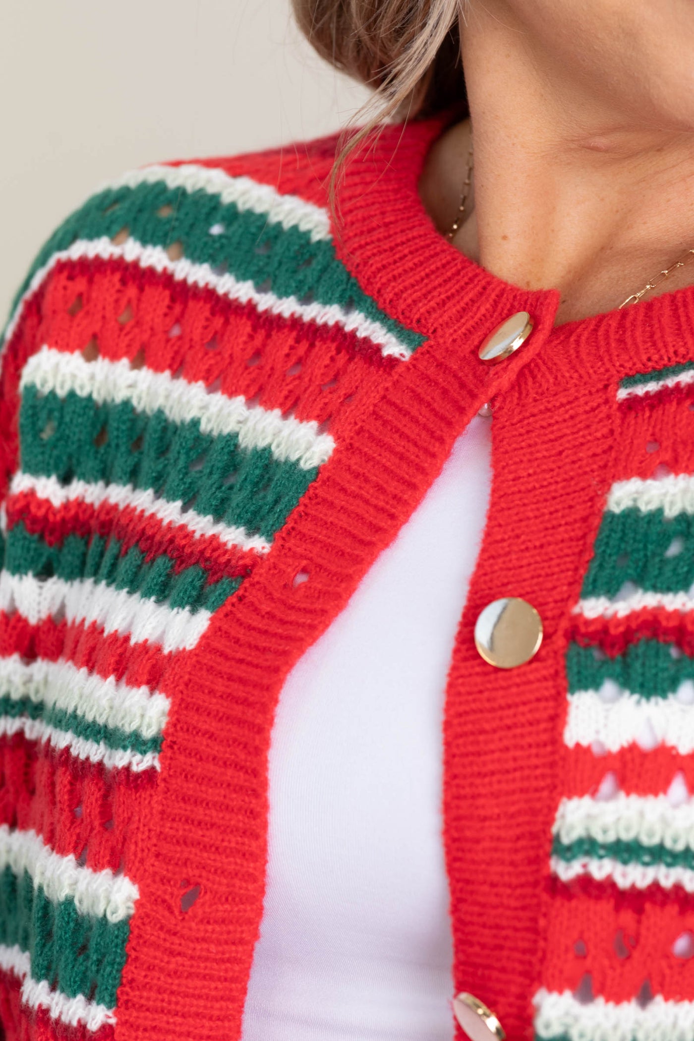 Red Multi Stripe Holiday Sweater Cardigan