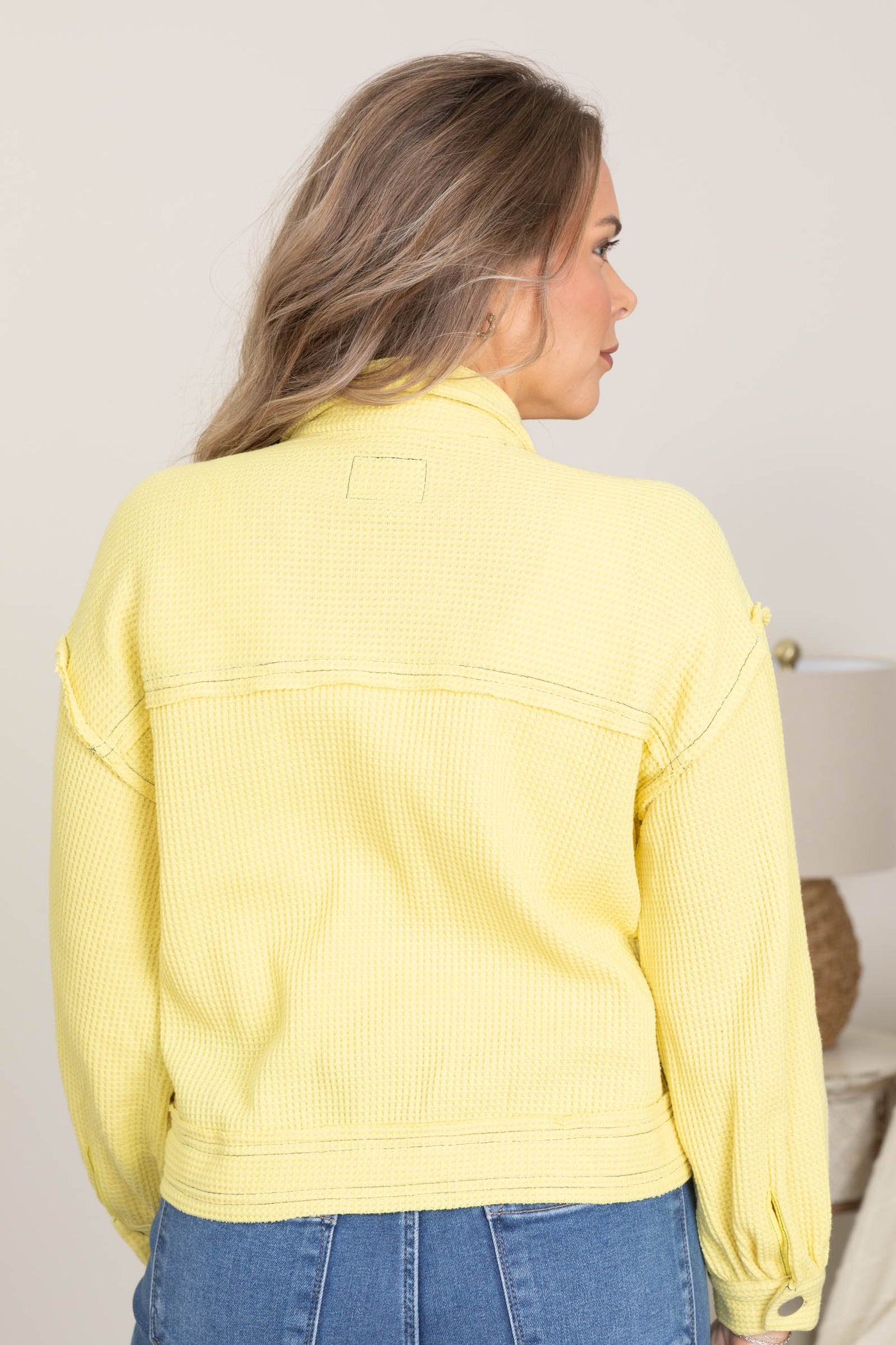 Yellow Waffle Button Jacket