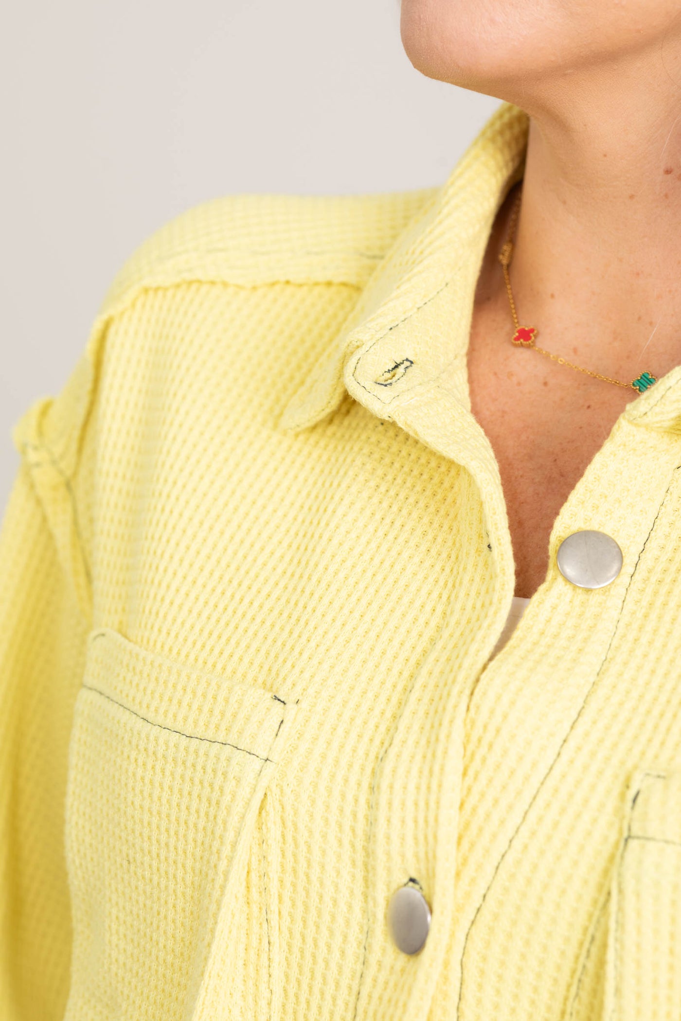 Yellow Waffle Button Jacket