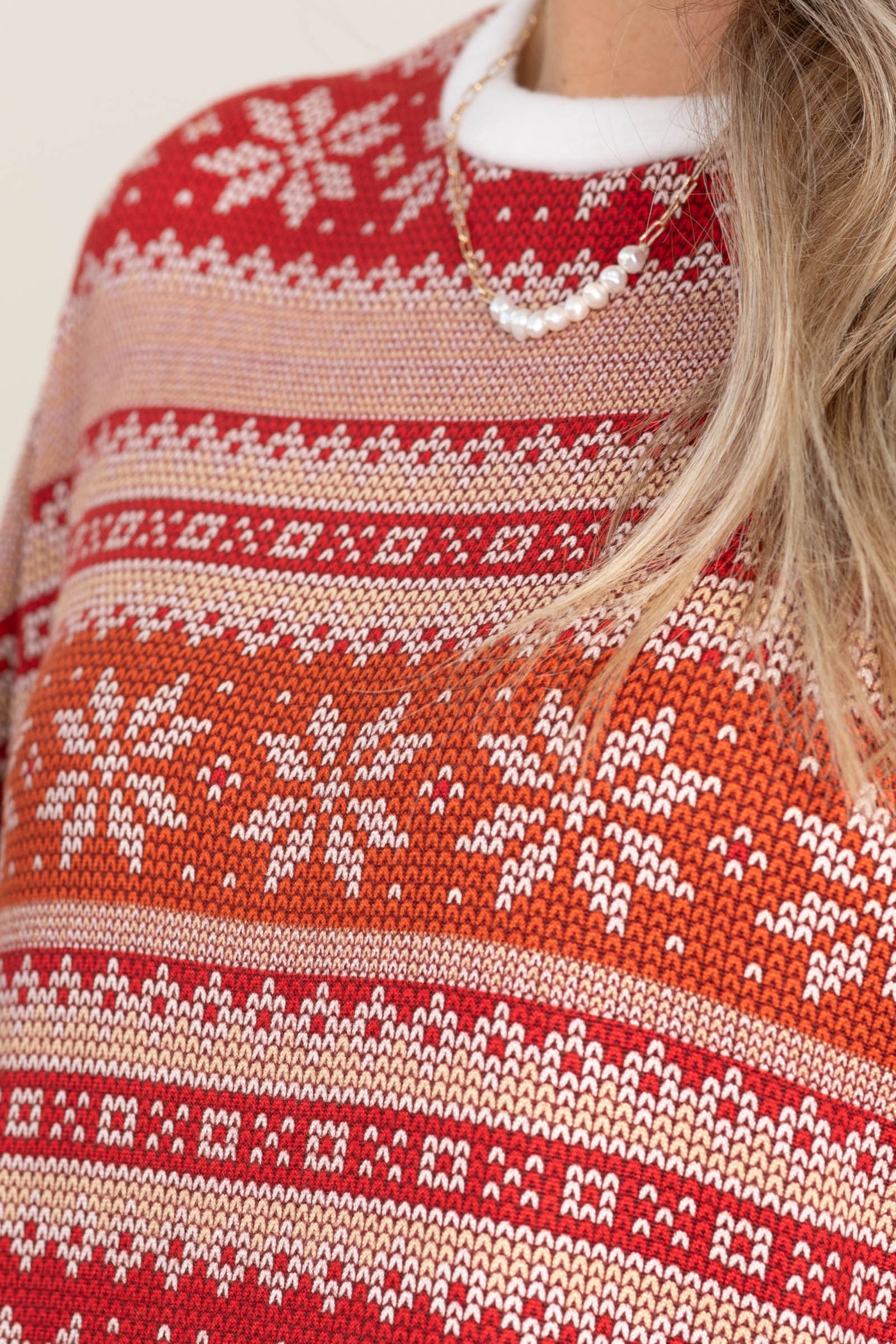 Red And White Nordic Snowflake Print Top