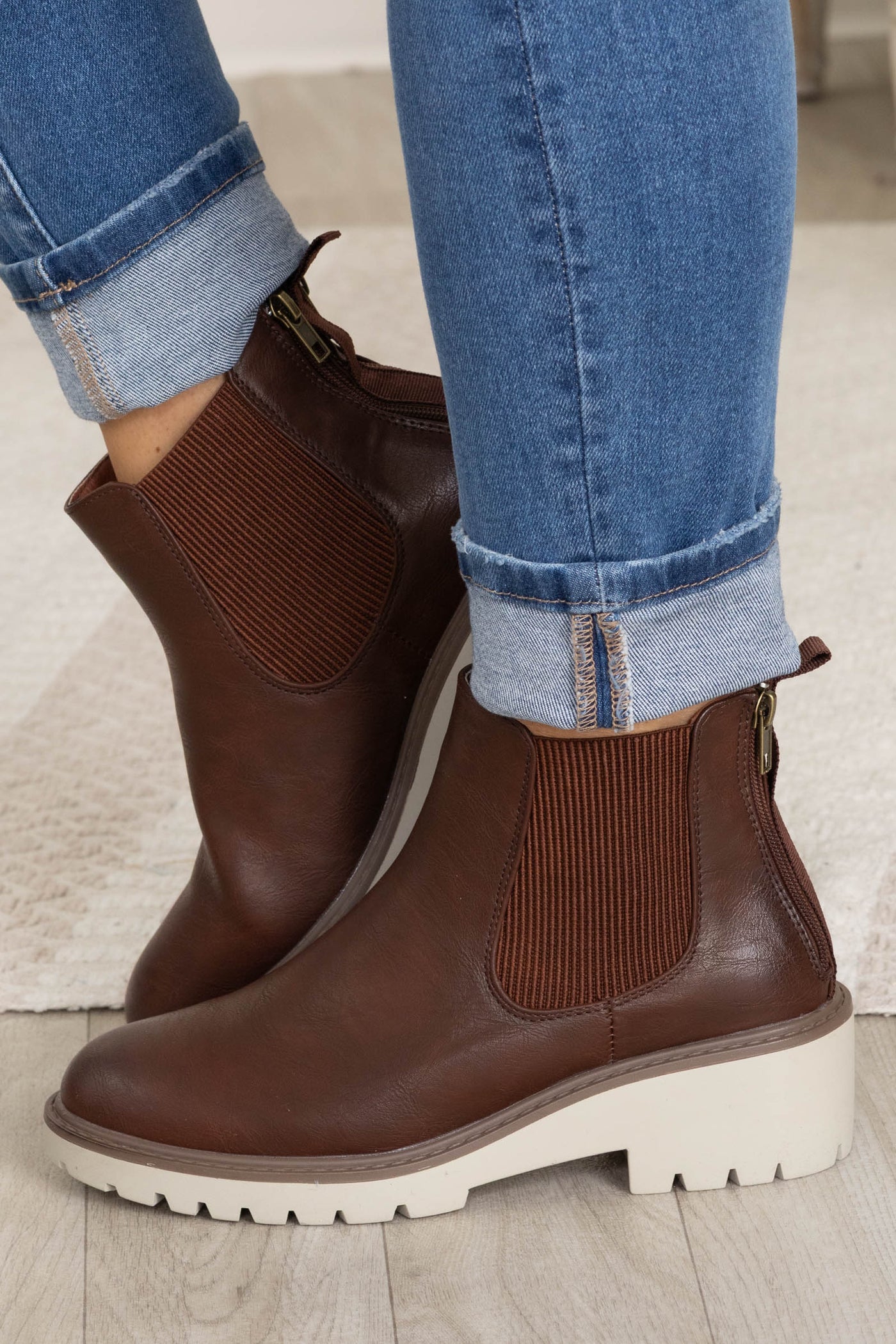Suede Round Toe Zip Up Booties