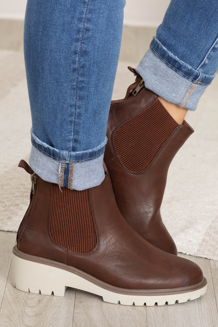 Suede Round Toe Zip Up Booties