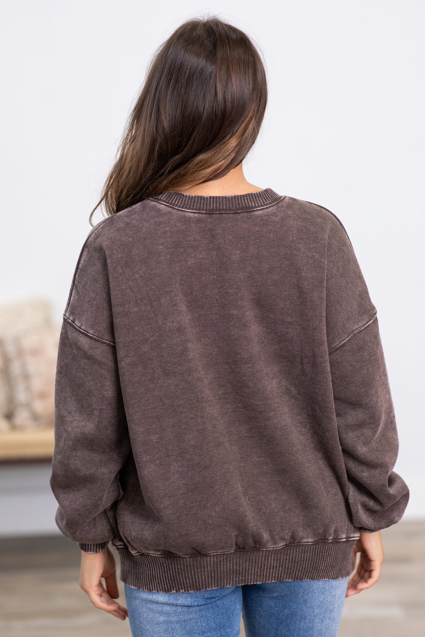 Brown Washed Fleece Sweatshirt