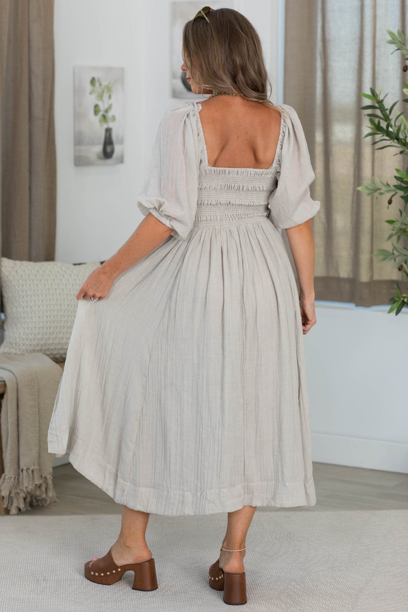 Cotierra Natural Smocking Midi Dress