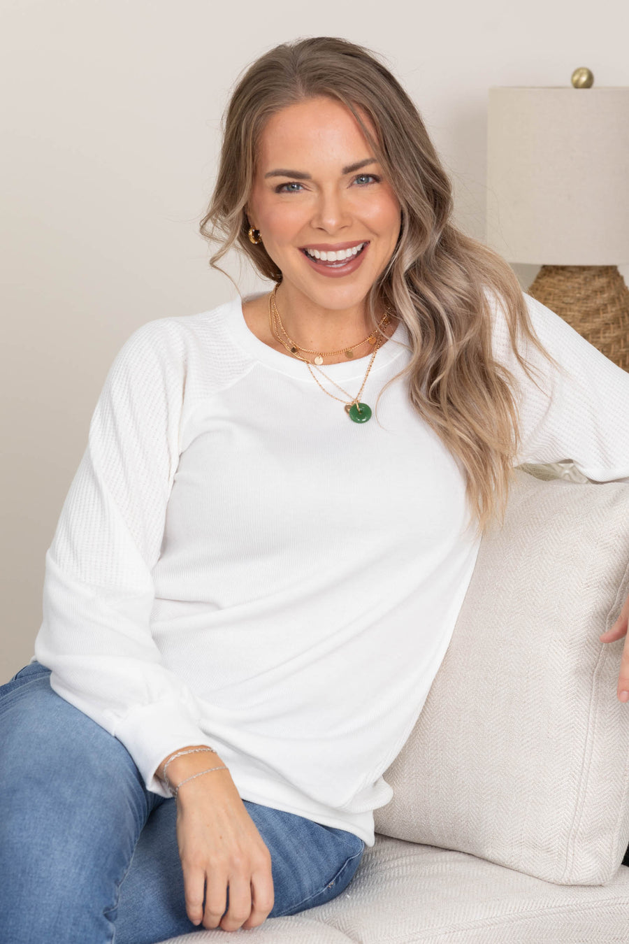 White Monaco Rib Textured Knit Top