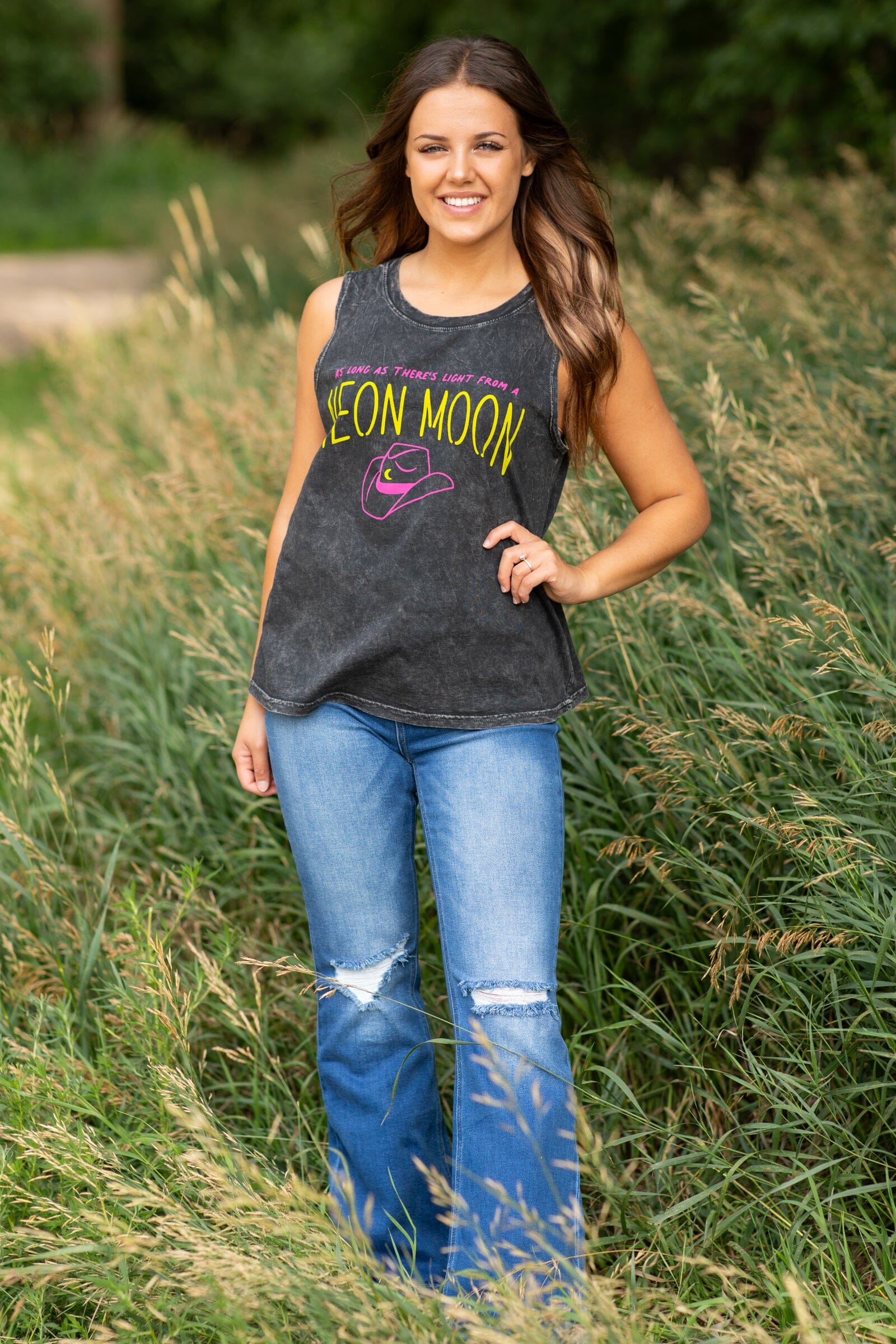 Black Neon Moon Graphic Tank - Filly Flair