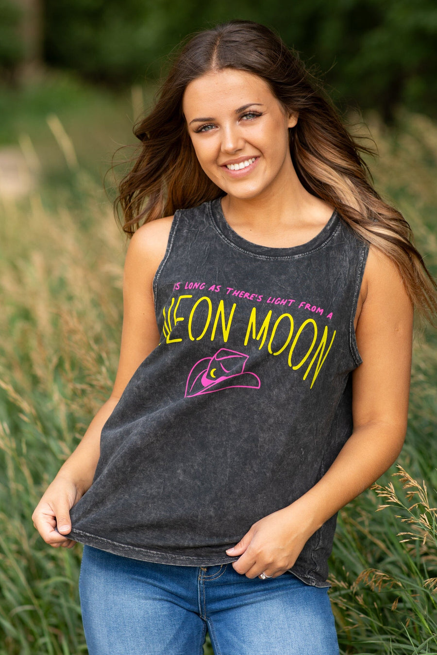 Black Neon Moon Graphic Tank - Filly Flair