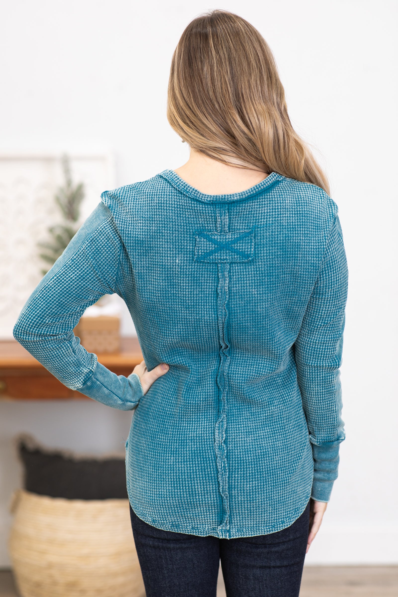 Teal Washed Baby Waffle Knit Top