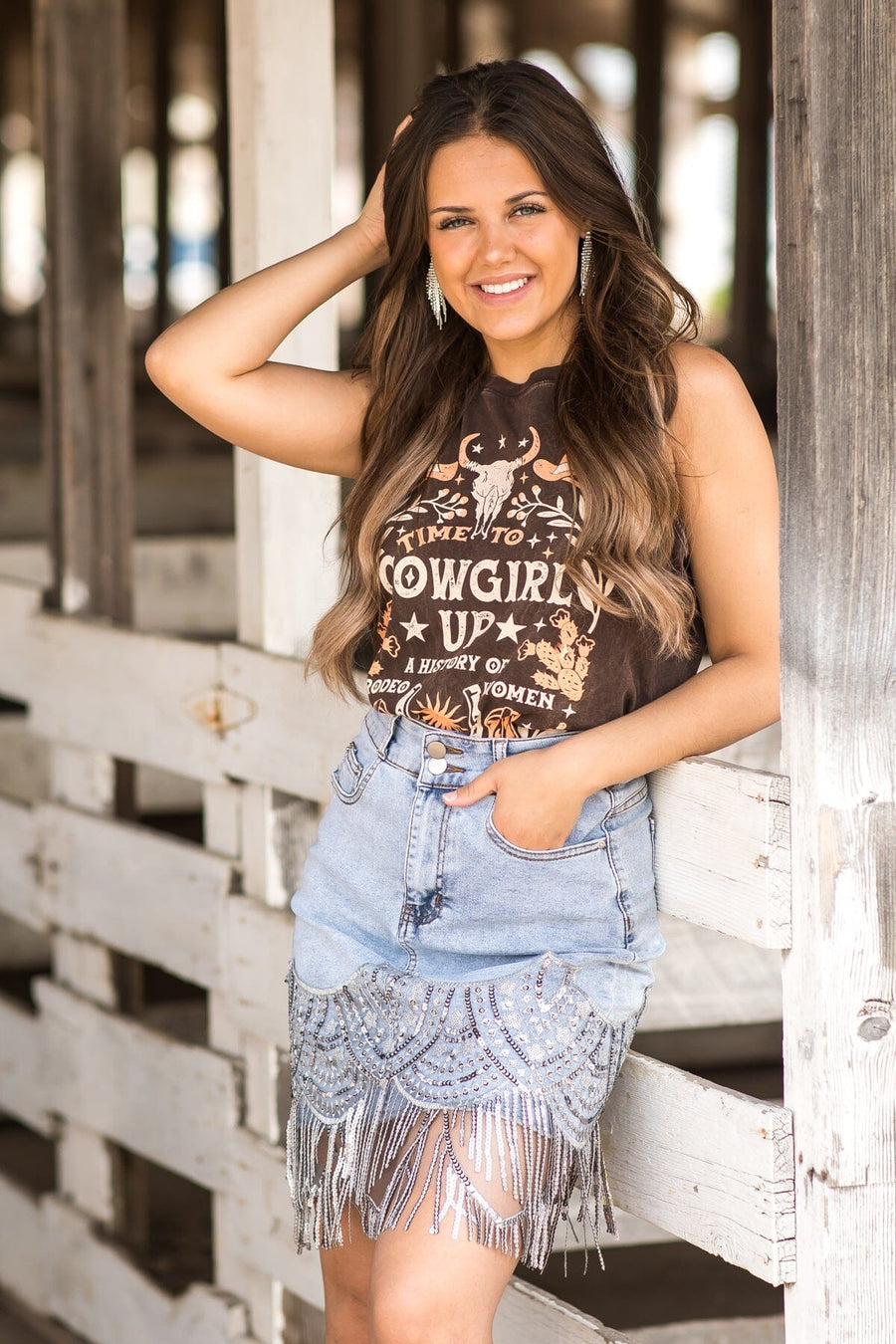 Brown Washed Cowgirl Up Graphic Tank - Filly Flair
