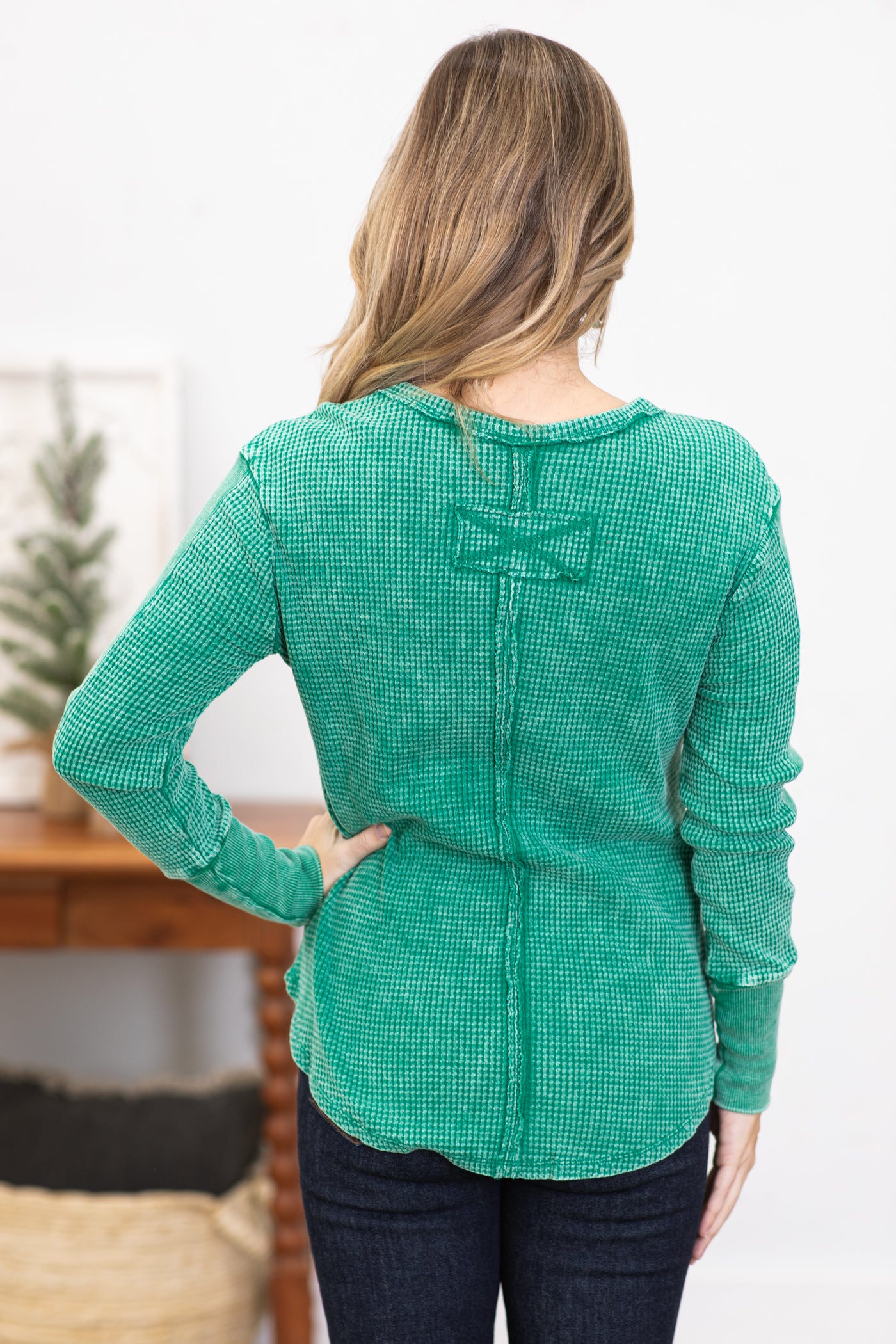 Jade Washed Baby Waffle Knit Top