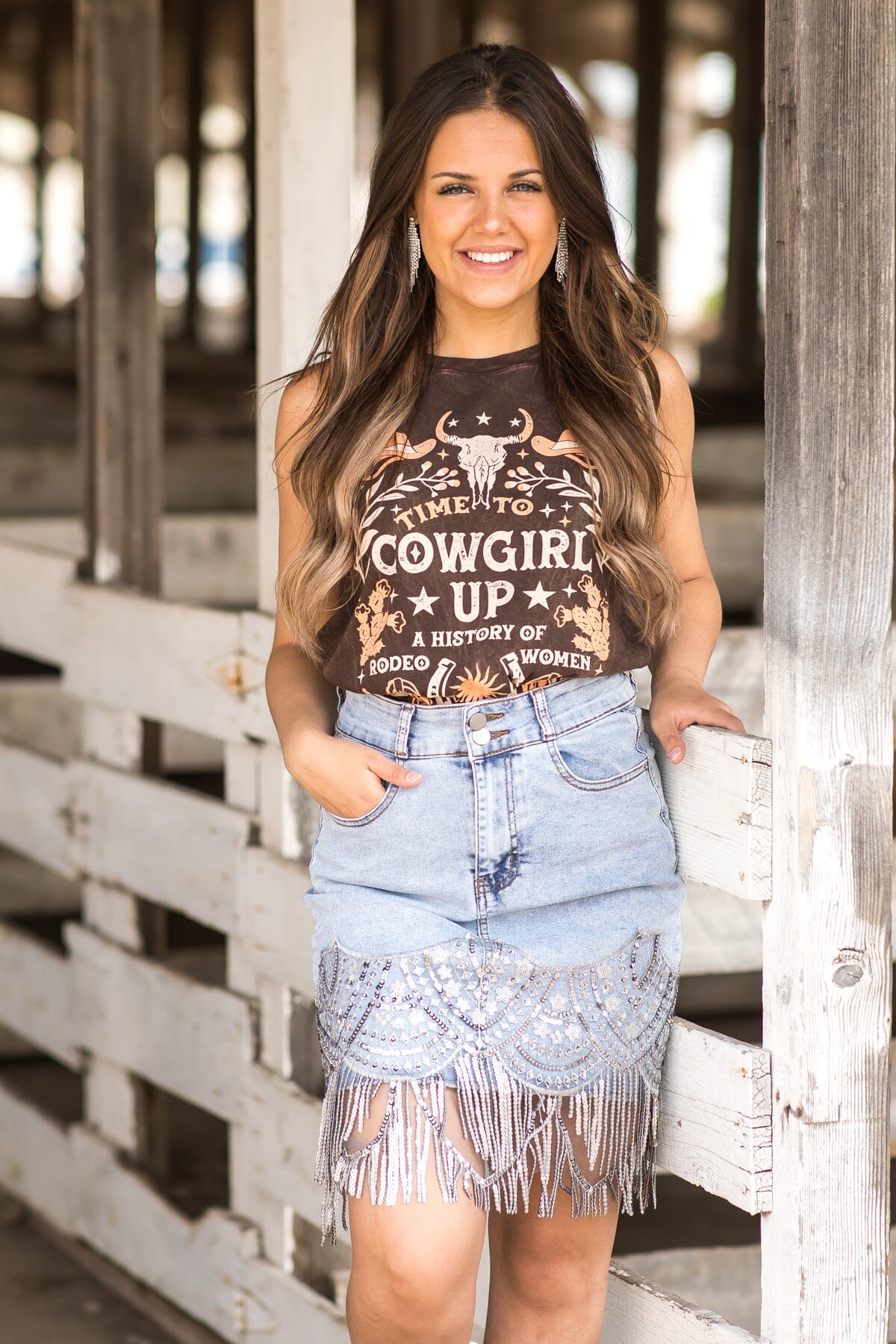 Brown Washed Cowgirl Up Graphic Tank - Filly Flair