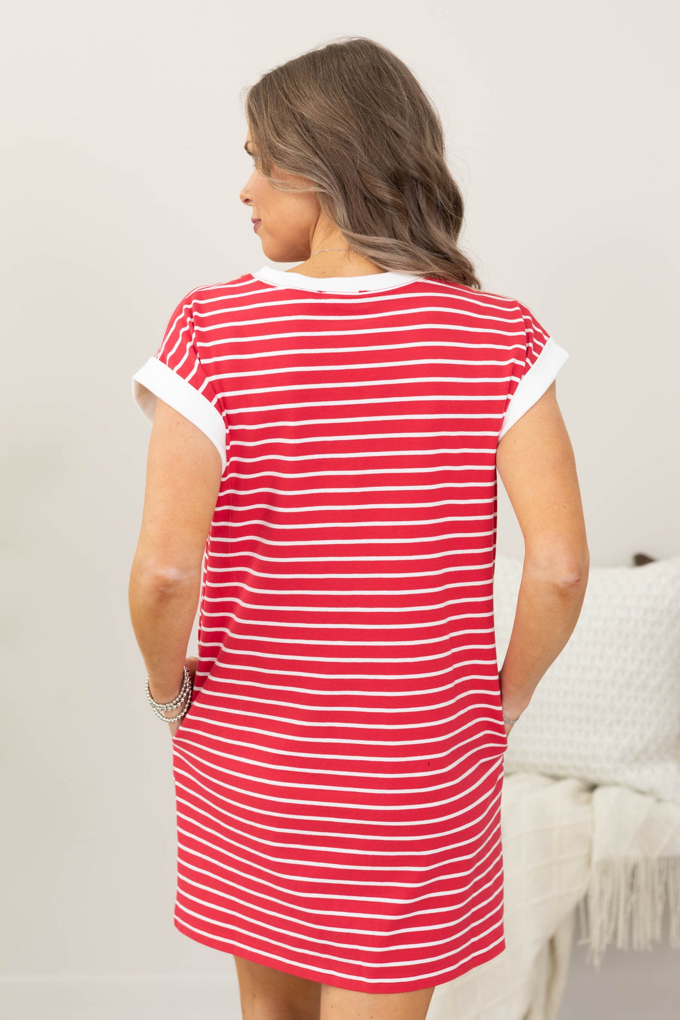 Ruby Red Striped Contrast T-Shirt Dress