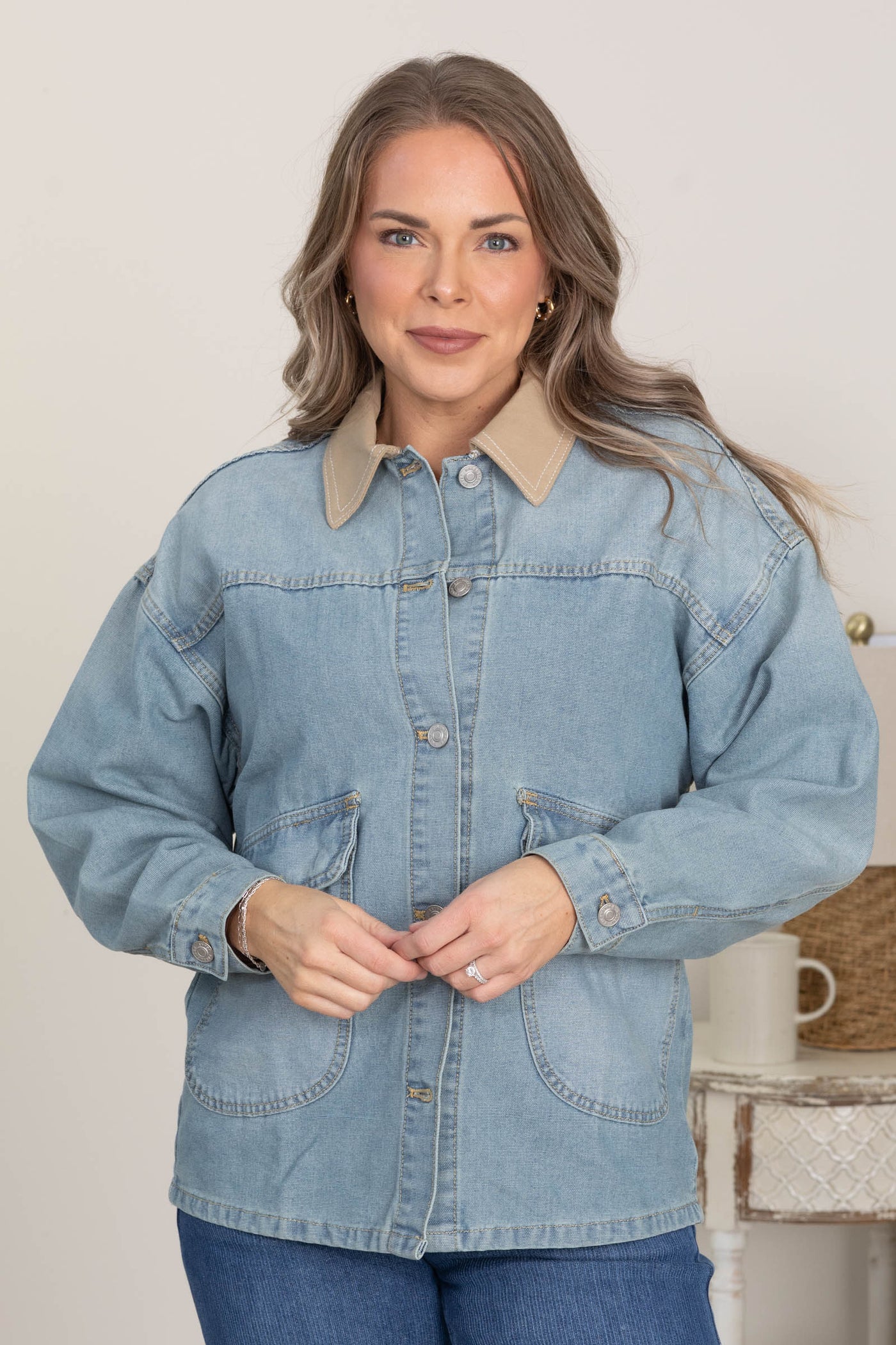 Denim Barn Jacket With Contrast Collar Detail