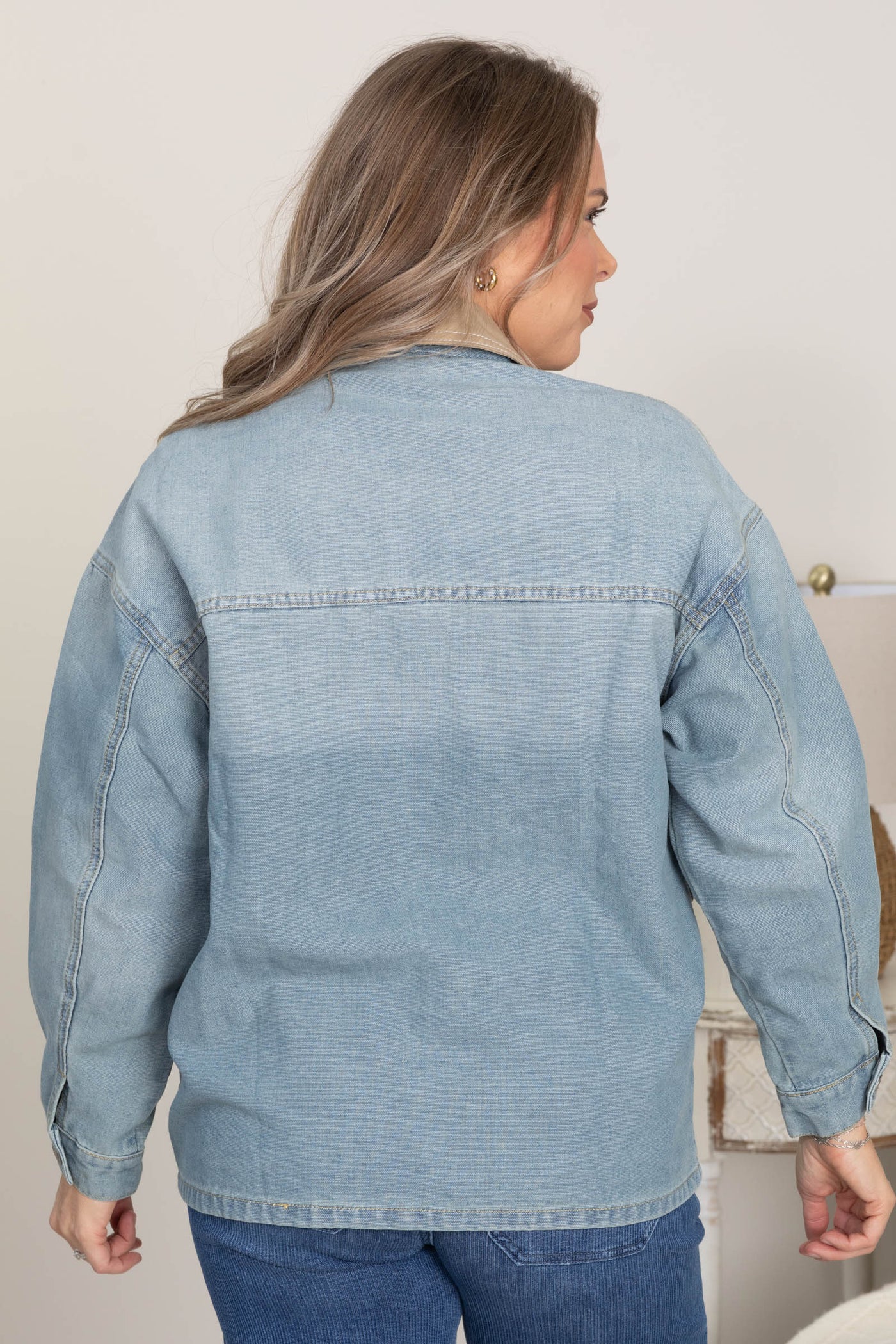 Denim Barn Jacket With Contrast Collar Detail