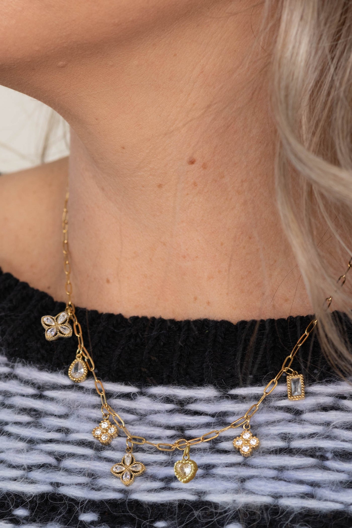 Gold Link Chain With Charms Necklace