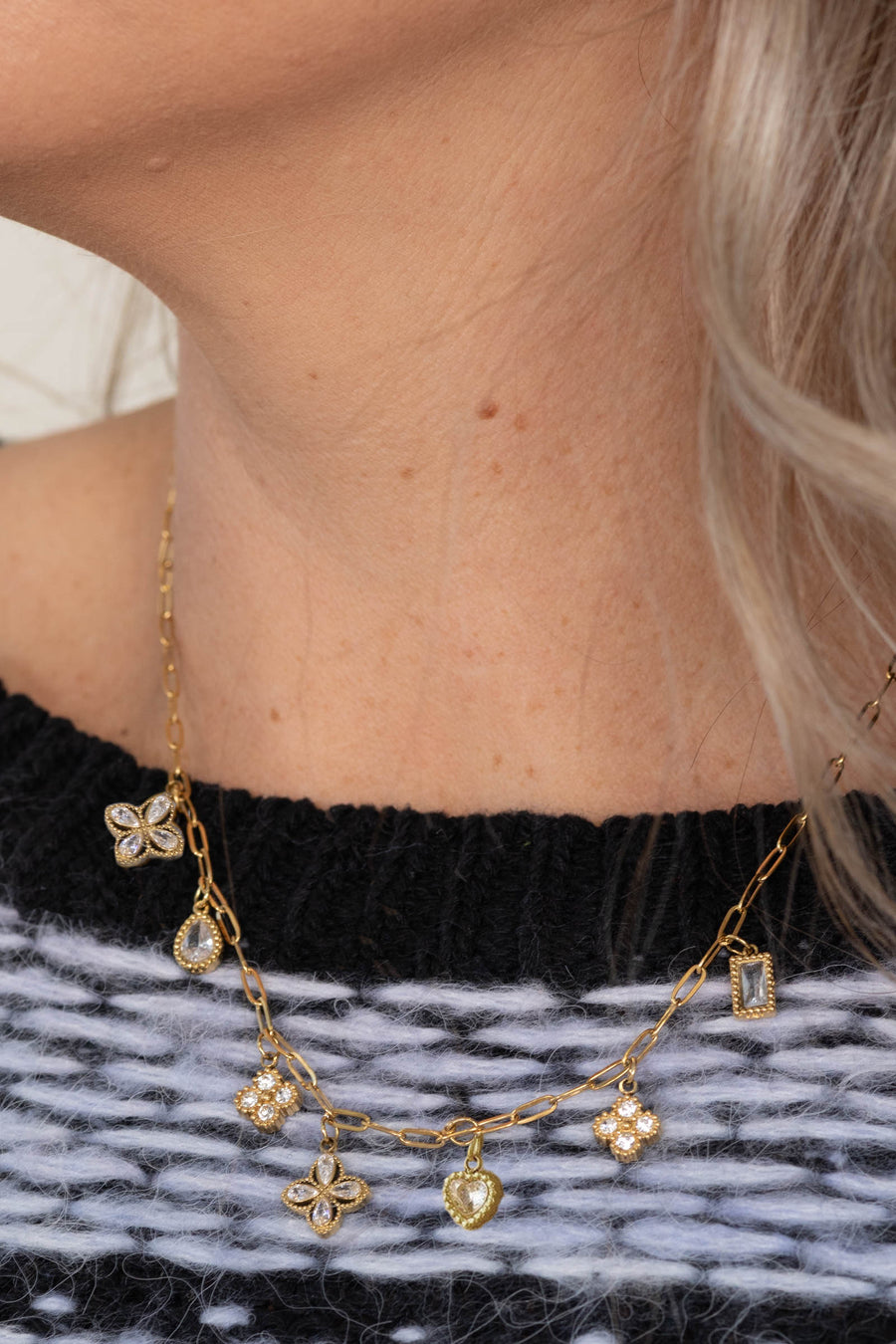 Gold Link Chain With Charms Necklace