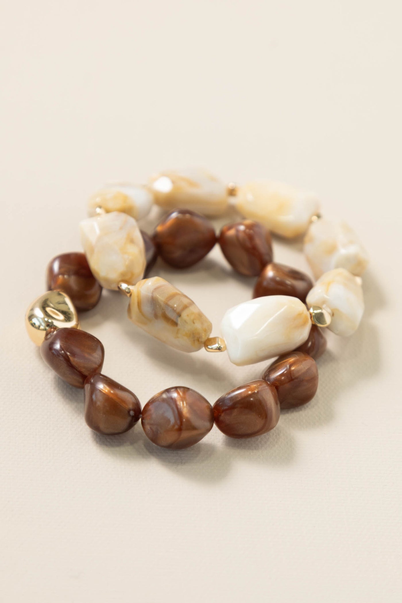 Brown and Beige Mixed Bead Stretch Bracelets