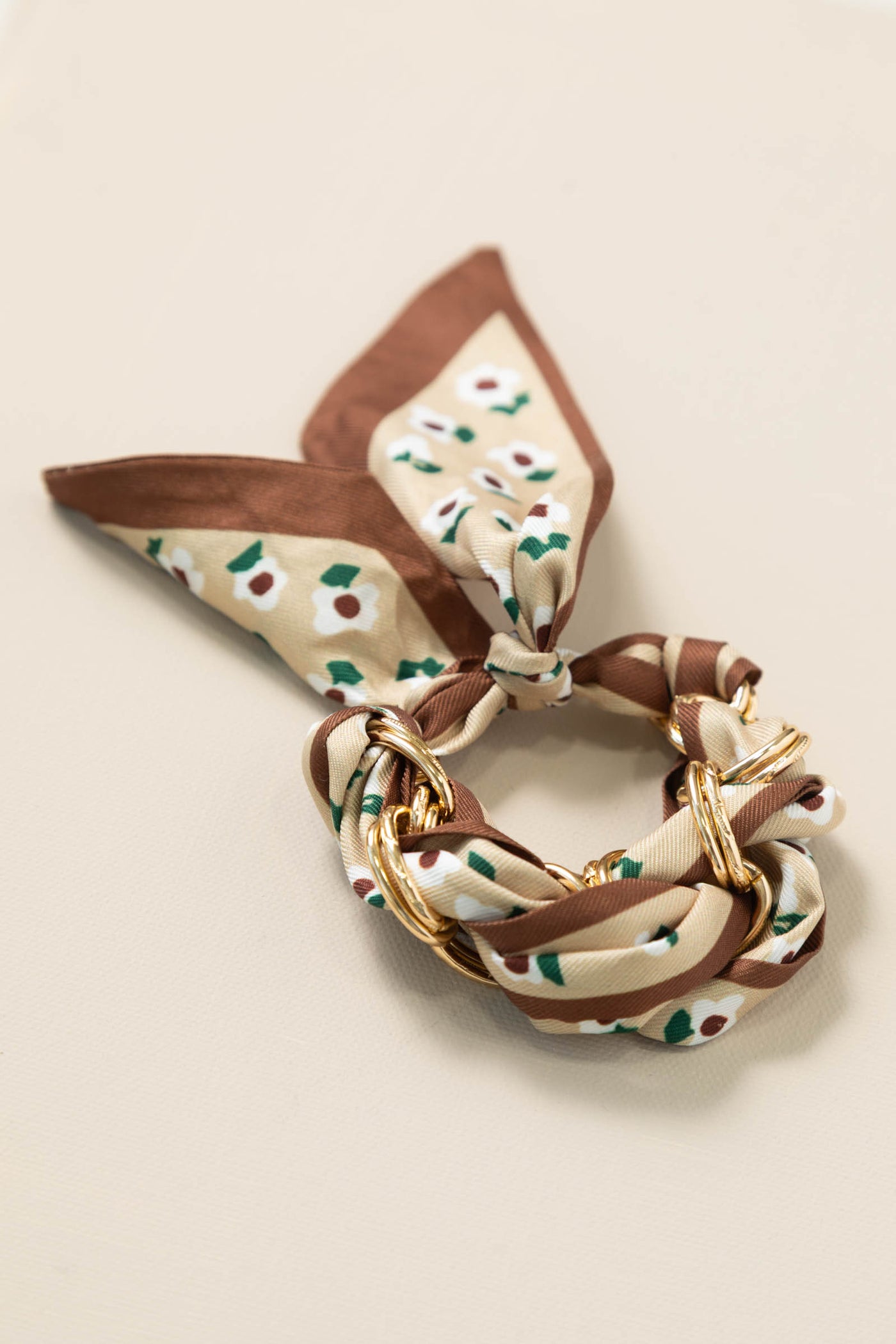 Beige And Brown Floral Scarf Bracelet