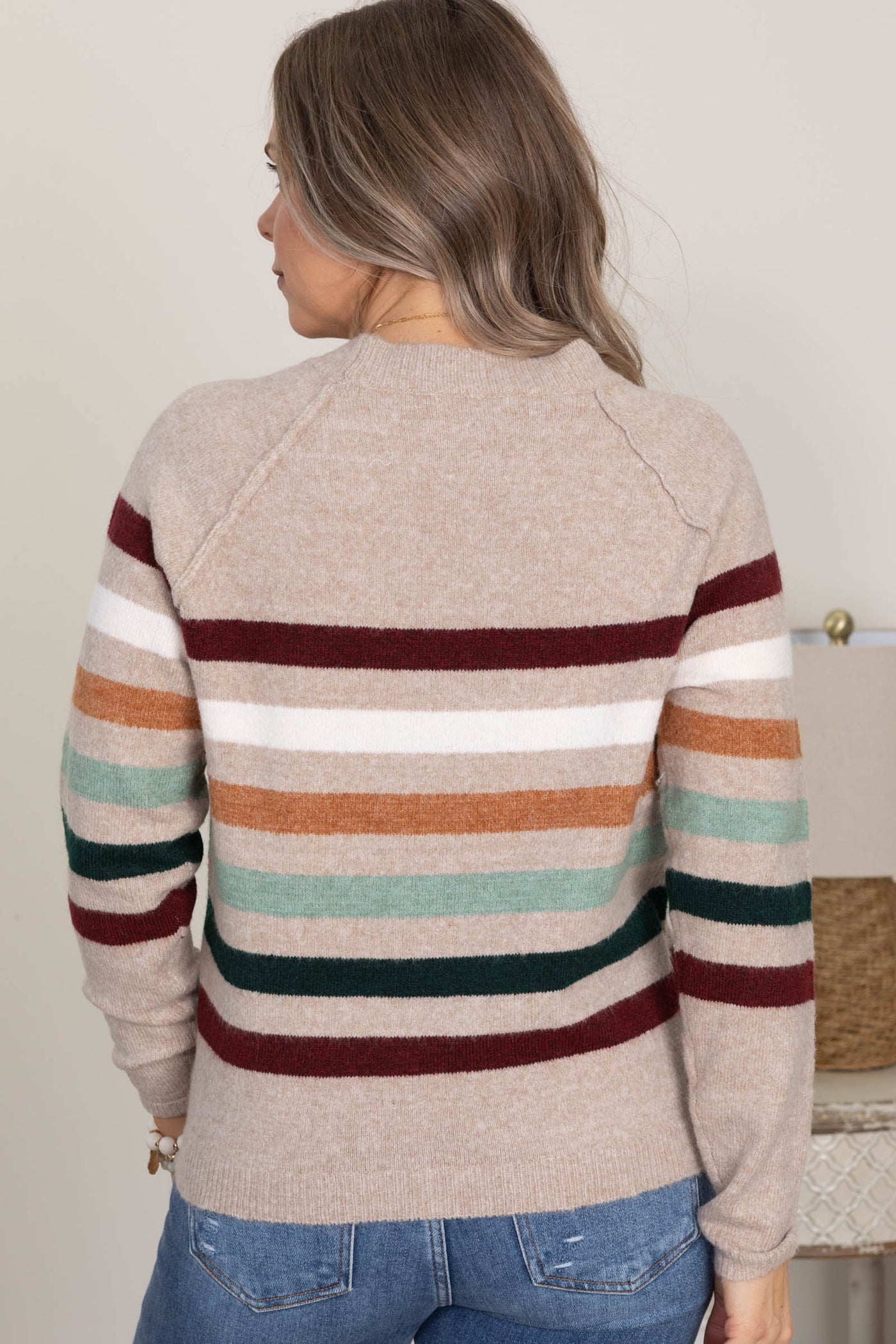 Taupe With Monochromatic Stripes Sweater