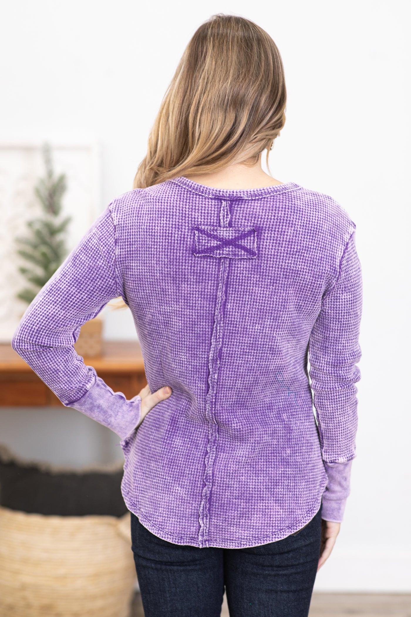 Purple Washed Baby Waffle Knit Top