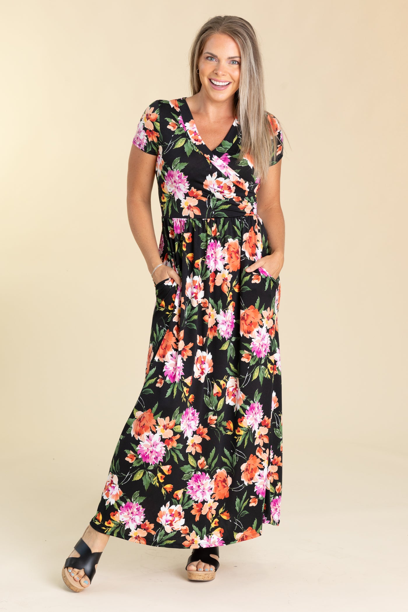 Soft Knit Maxi Floral Dress - Green / S Soft Knit Maxi Floral Dress - Green / S