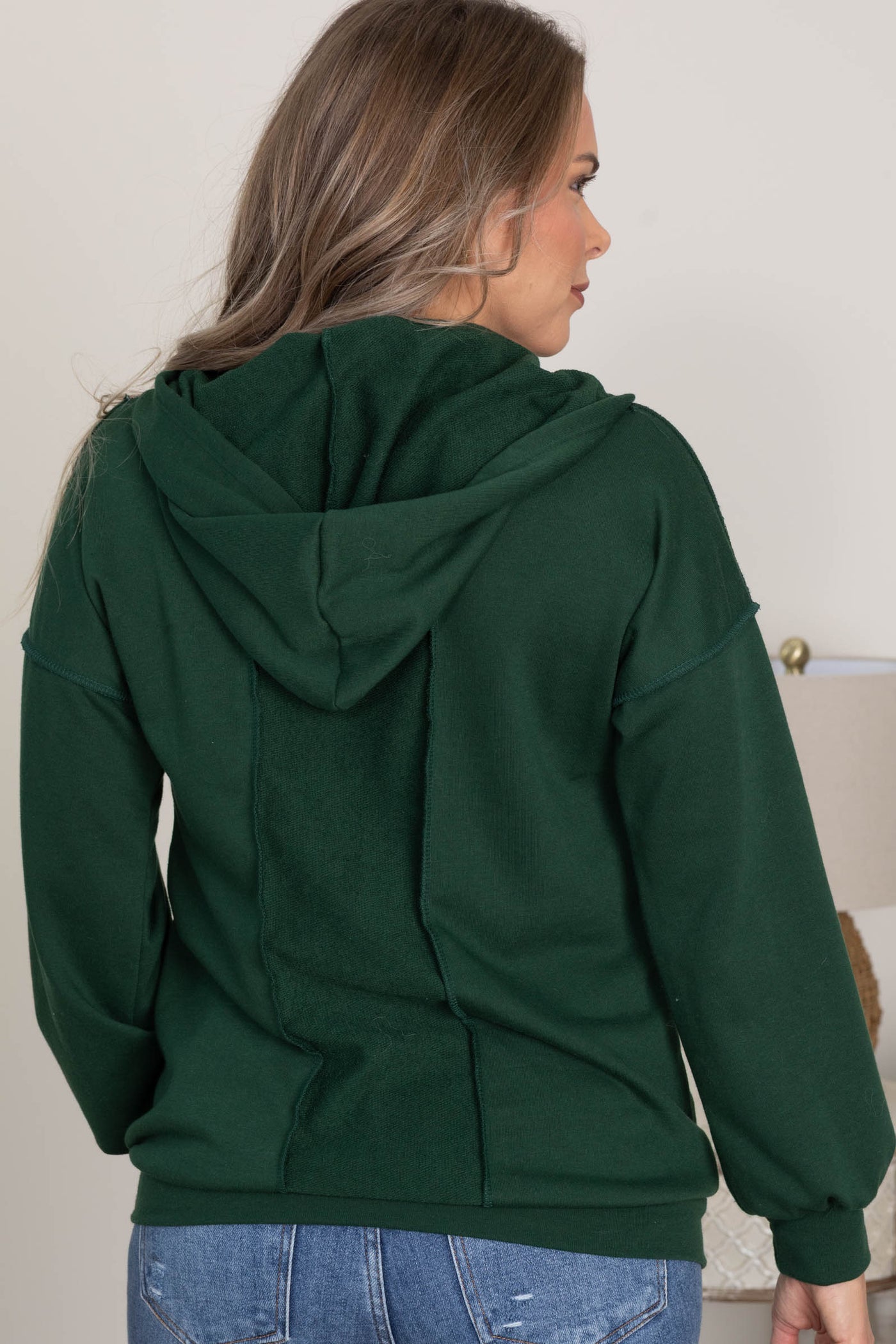 Hunter Green Hoodie With Plaid Contrast Detail