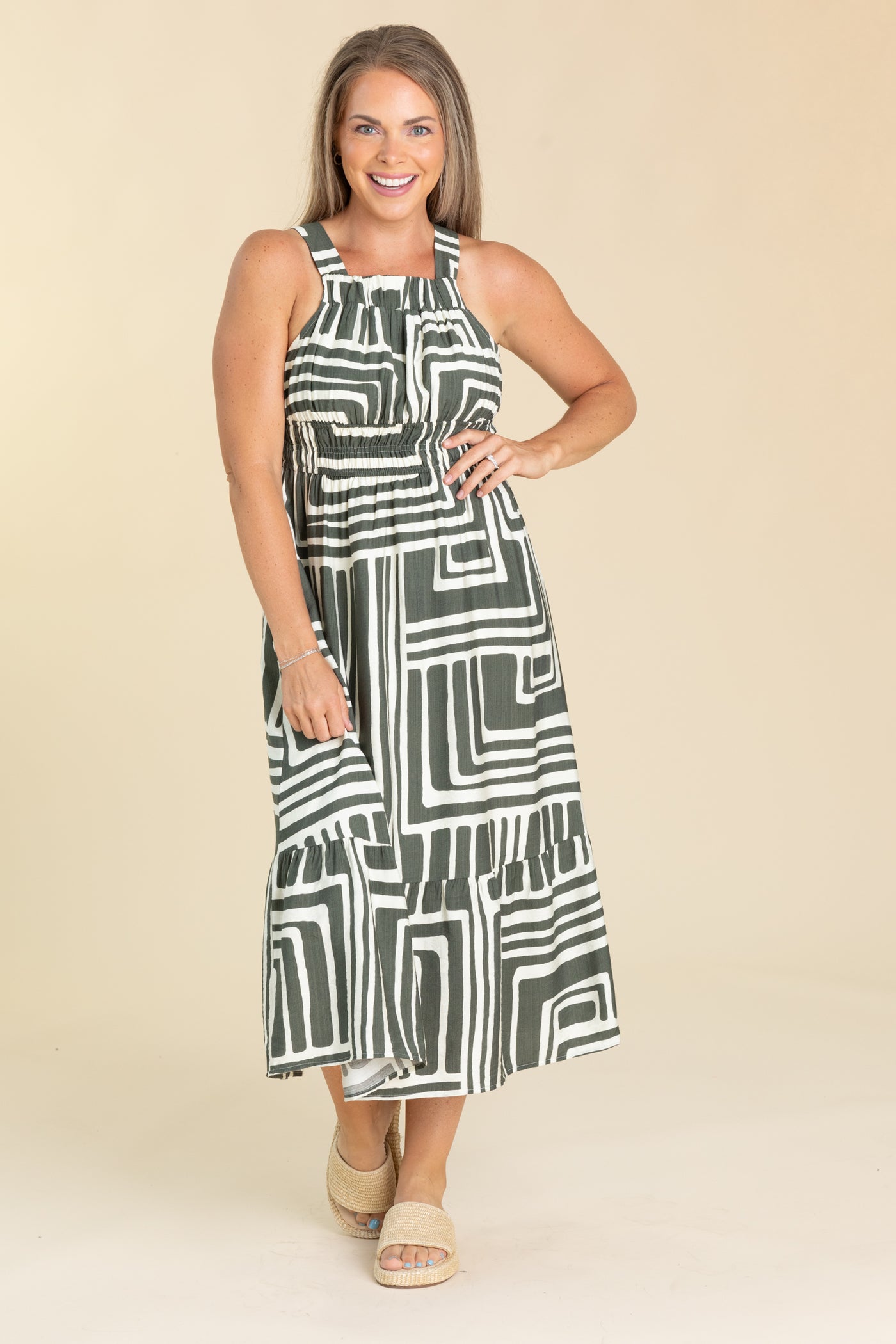 summer boho midi dress Spaghetti Strap Boho Midi Dress Leaf Print Backless Dress with Sash