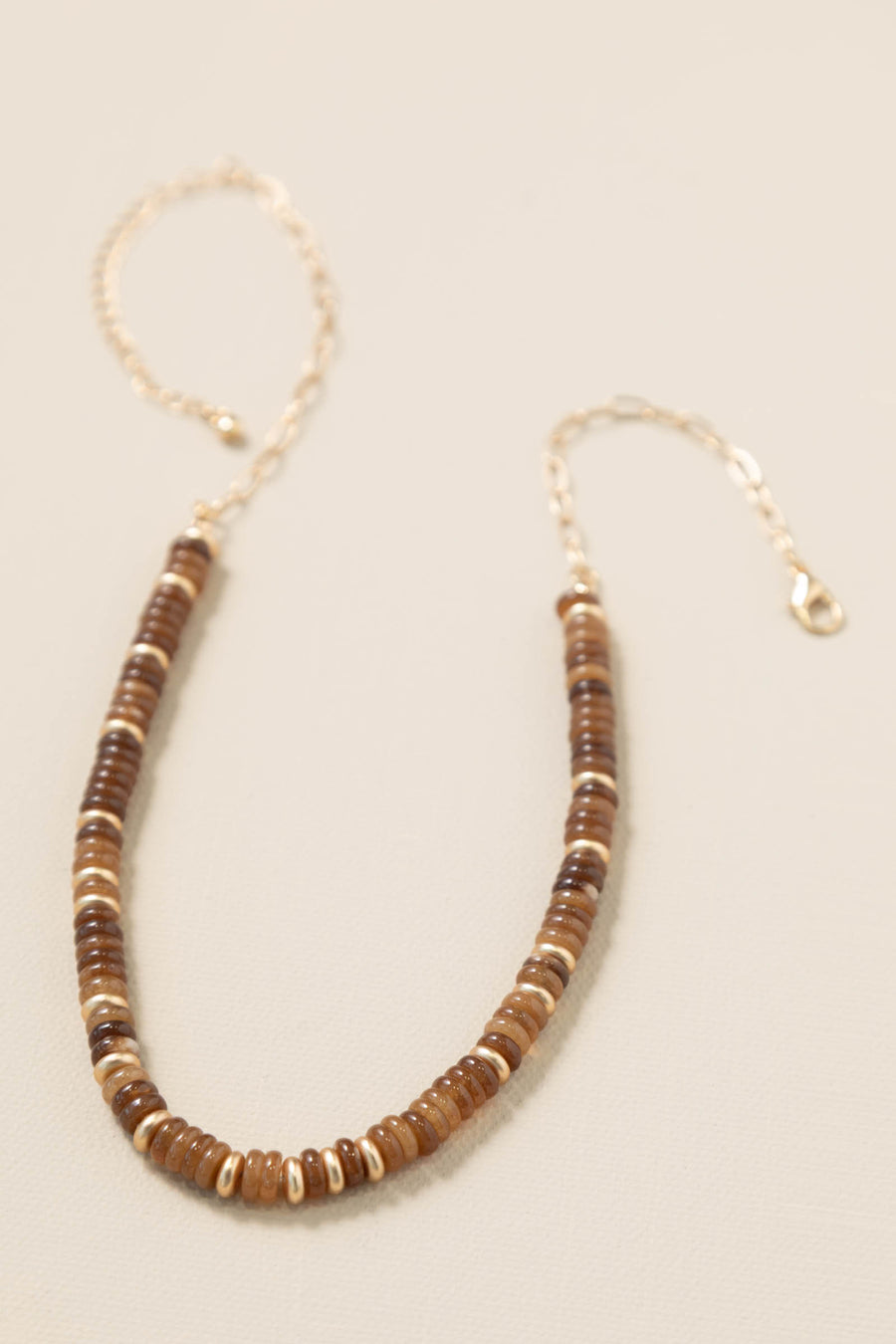 Brown Beaded Chain Link Necklace