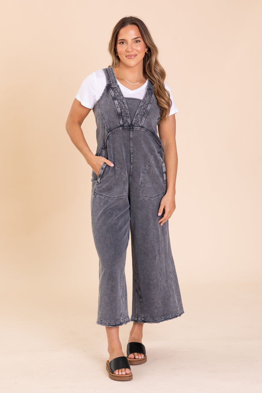 Charcoal Washed Soft Terry Knit Jumpsuit