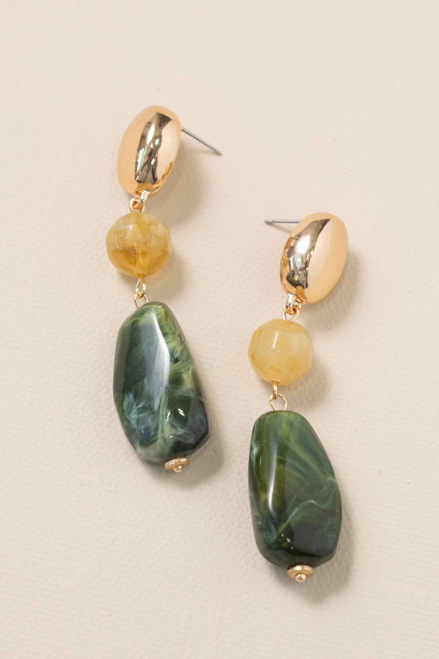 Green And Ivory Bead Drop Dangle Earrings