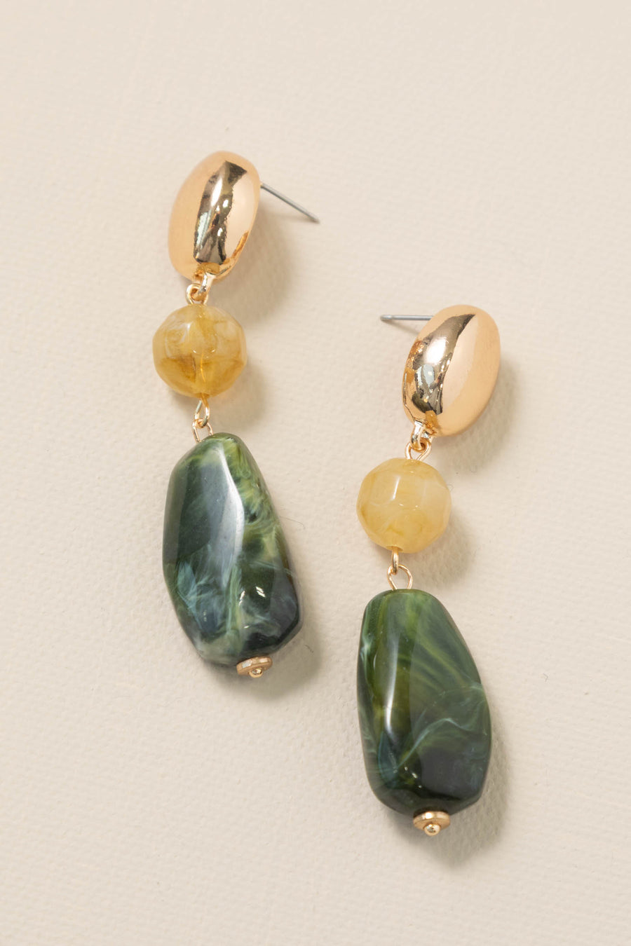 Green And Ivory Bead Drop Dangle Earrings